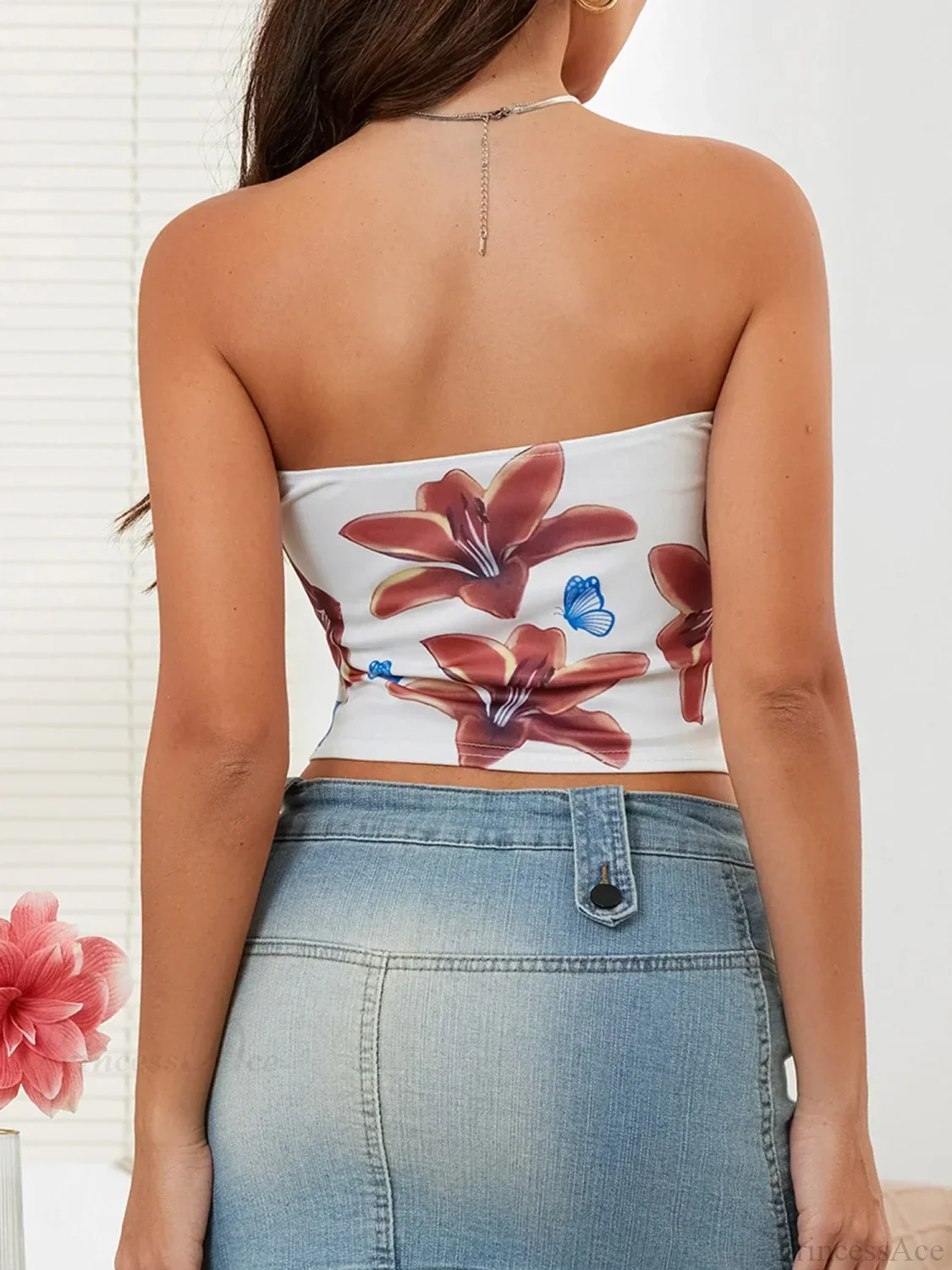Sexy Floral Strapless Backless Crop Tank Tube Top - Image 4