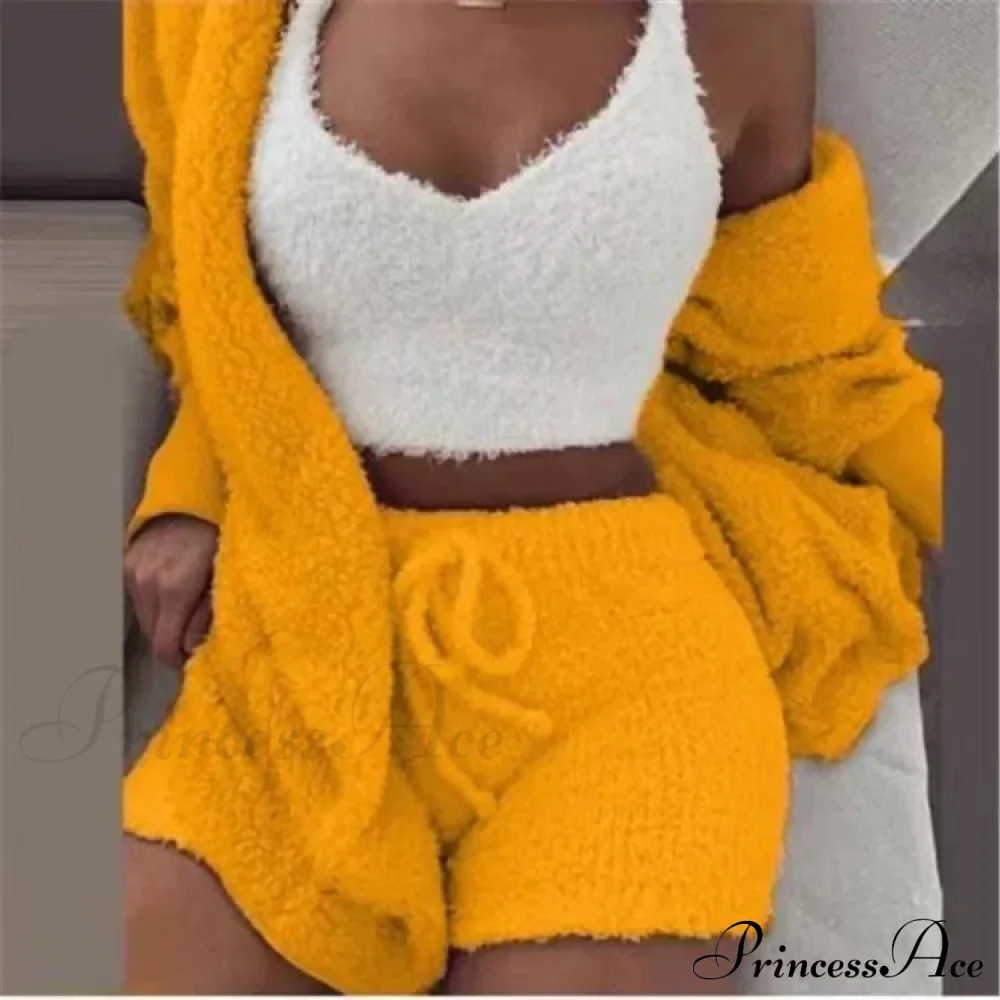 Sexy Fluffy Autumn Piece Sweatshirt Backless Plush Home Sports Women Pyjamas Wear Winter Fleece Outfits Sets 3 Casual Tracksuit - Image 5