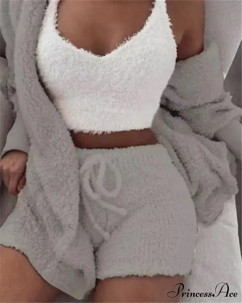 Sexy Fluffy Autumn Piece Sweatshirt Backless Plush Home Sports Women Pyjamas Wear Winter Fleece Outfits Sets 3 Casual Tracksuit - Image 6
