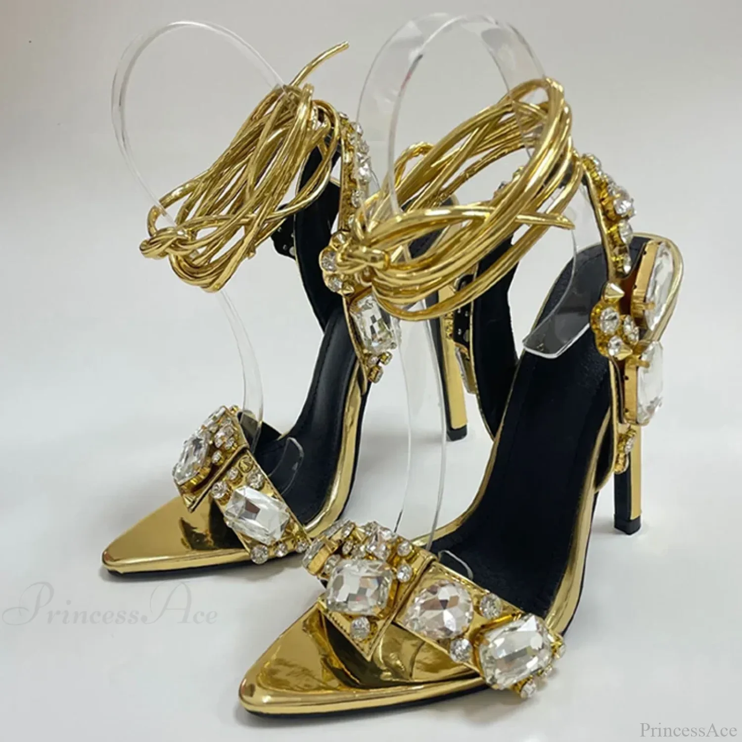 Sexy Golded Ankle-Strap Crystal Diamond Pointed-Toe Sandals Wedding Nightclub High Quality Stripper High Heel - Image 10