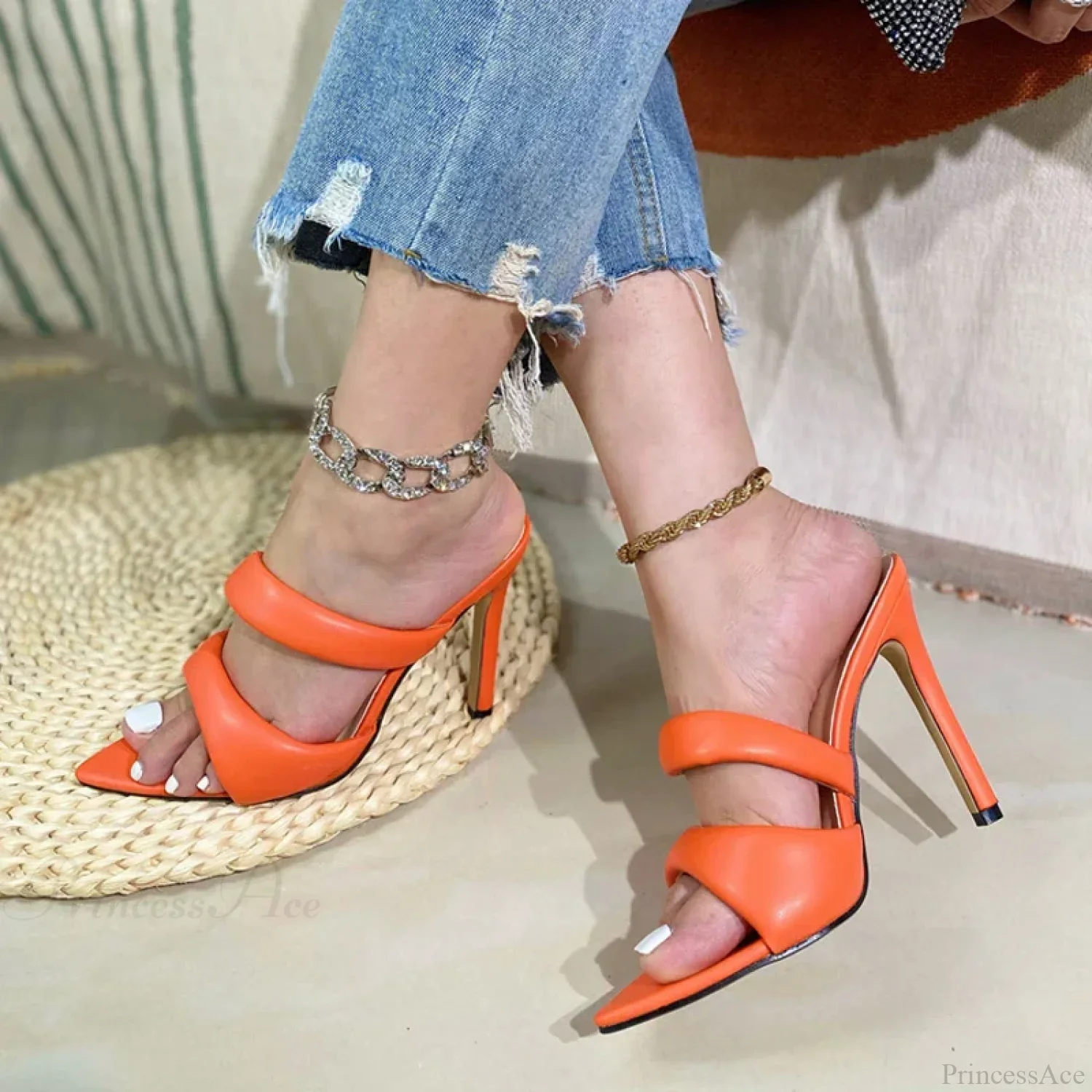 Sexy Golded Pointed-Toe Pu-Leather Slippers Summer Party Banquet Ladies High Heel - Image 6