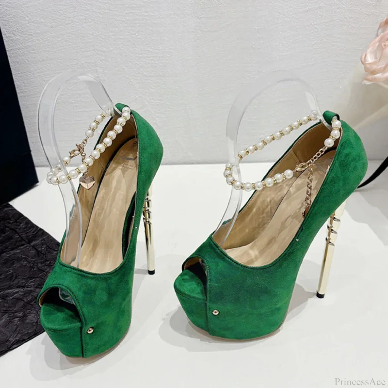 Sexy Green Peep-Toe Platform Wedding High HeelsFashion Elegant Banquet Stripper High Heel - Image 2