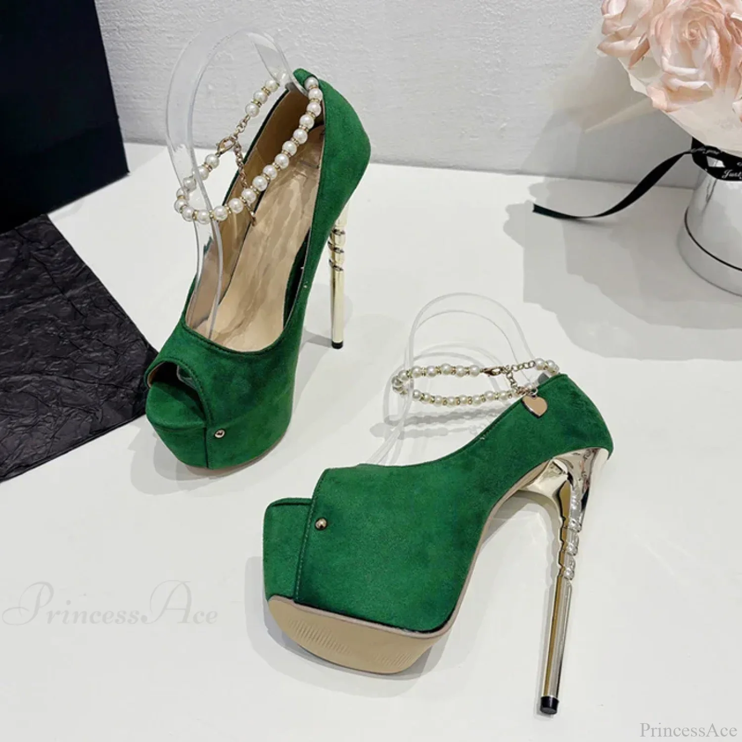 Sexy Green Peep-Toe Platform Wedding High HeelsFashion Elegant Banquet Stripper High Heel - Image 3