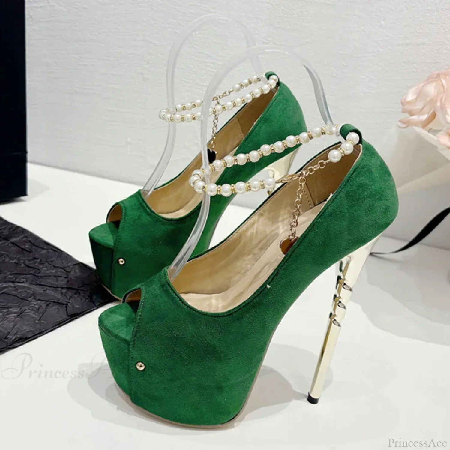 Sexy Green Peep-Toe Platform Wedding High HeelsFashion Elegant Banquet Stripper High Heel - Image 4