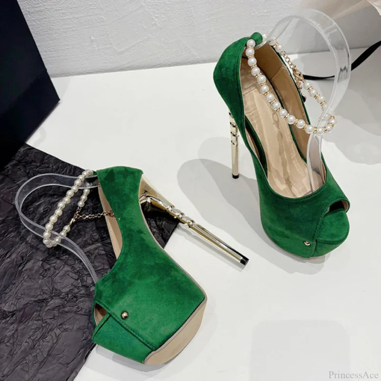Sexy Green Peep-Toe Platform Wedding High HeelsFashion Elegant Banquet Stripper High Heel - Image 5