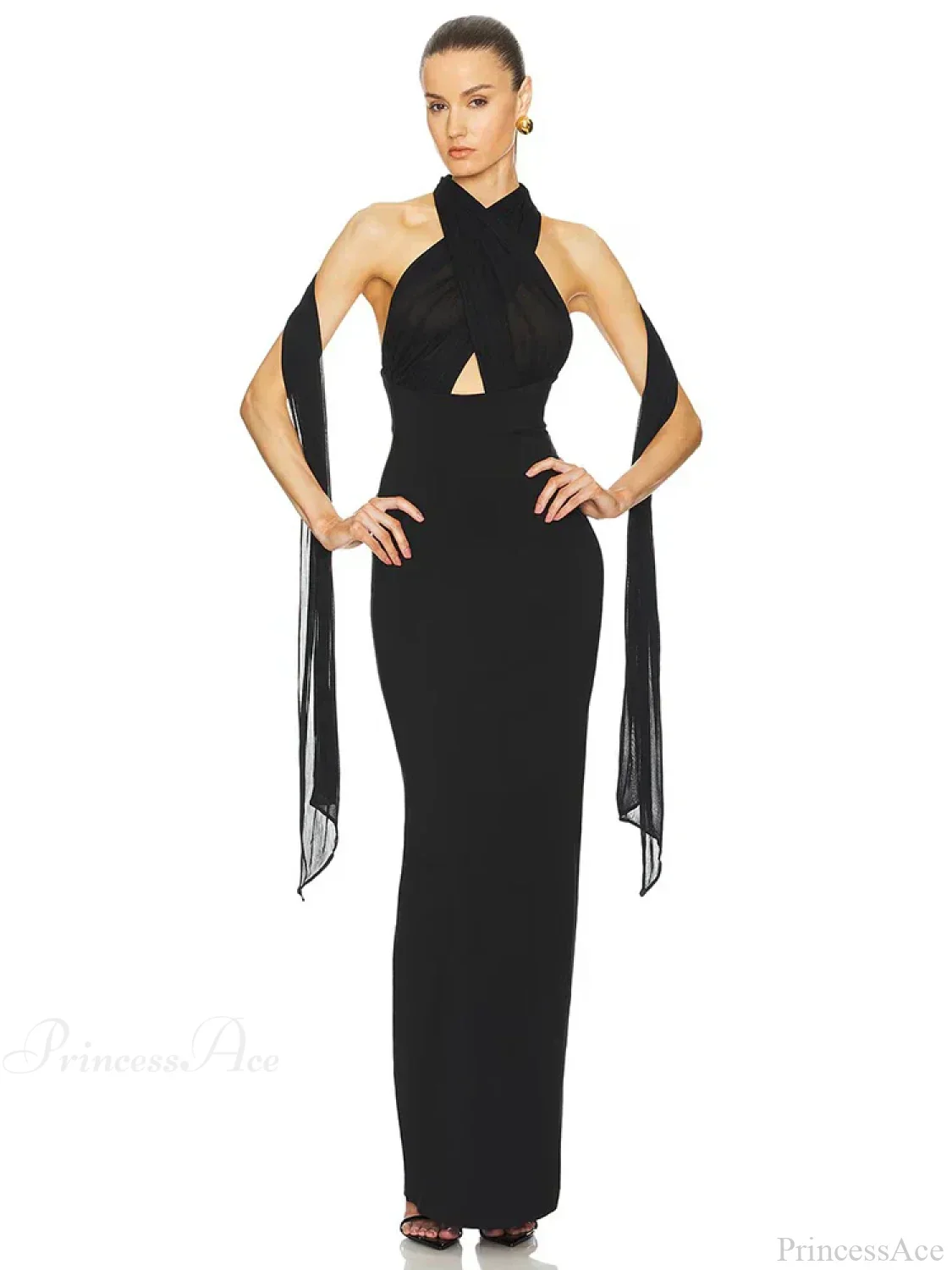 Sexy Halter Backless Mesh Patchwork Black Sleeveless Bodycon Party Dress - Image 5