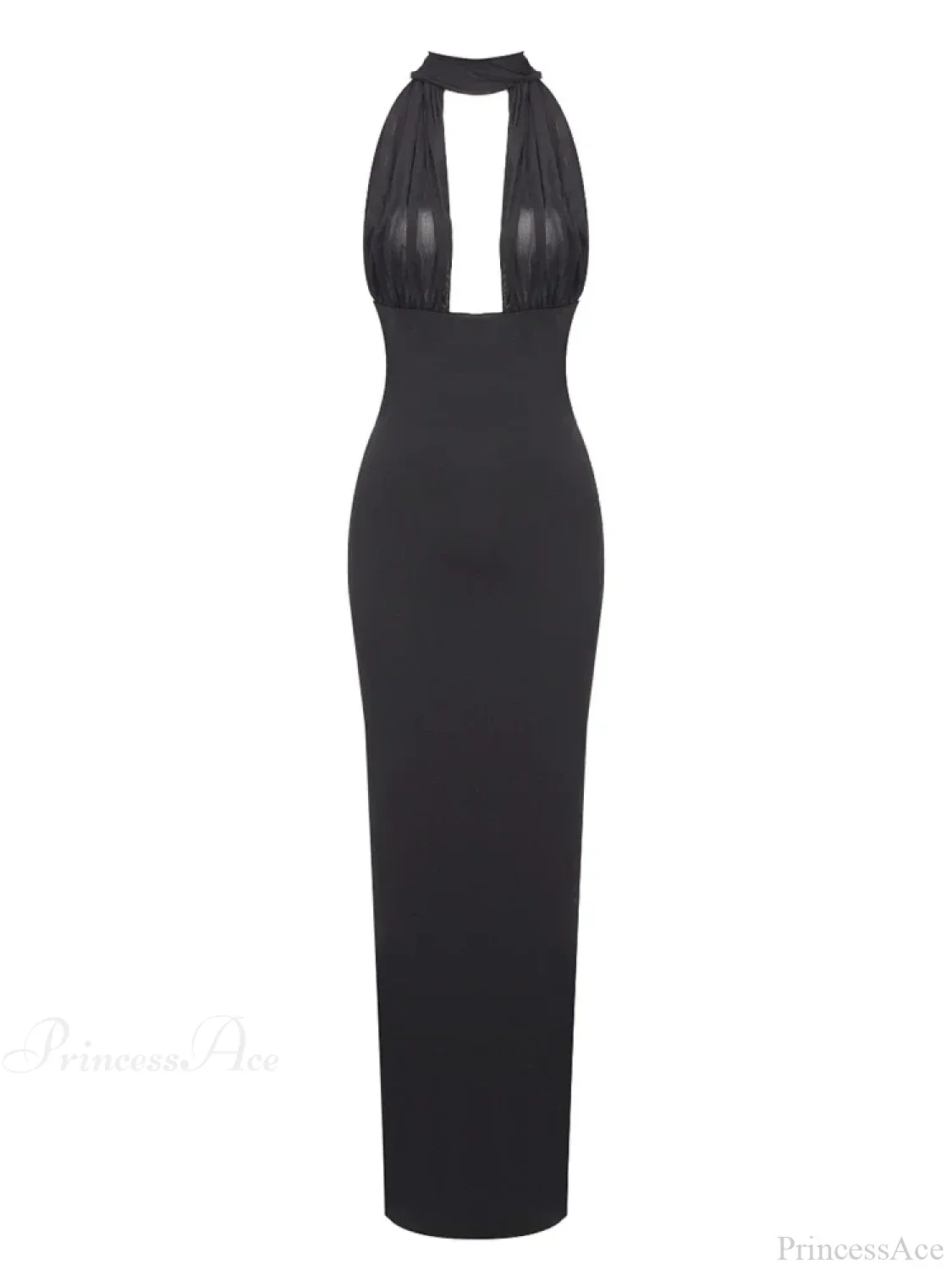 Sexy Halter Backless Mesh Patchwork Black Sleeveless Bodycon Party Dress - Image 6