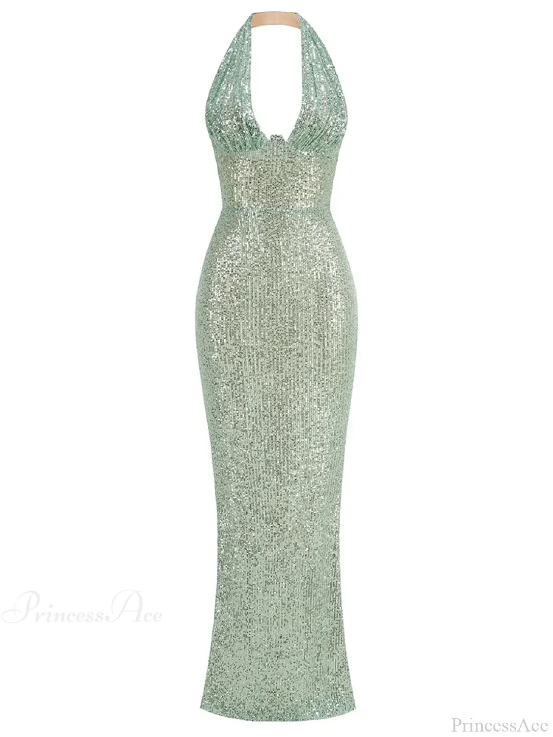 Sexy Halter Deep V Neck Sequins Green Sleeveless Backless Celebrity Party Dress - Image 7