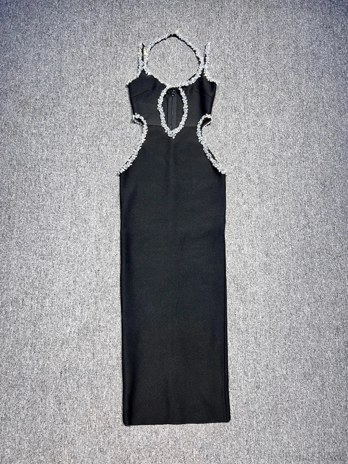 Sexy Halter Neck Sling Hollow Out Crystal Bandage Dress Long Party Dress - Image 7
