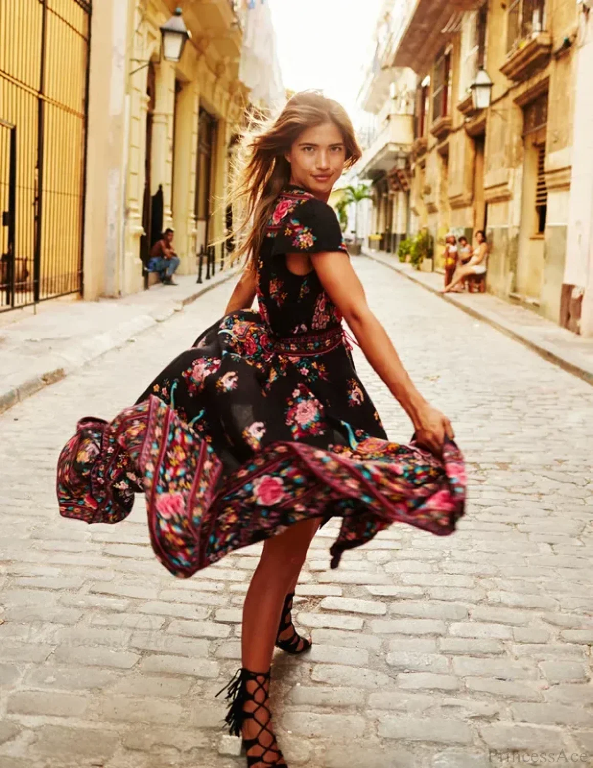Sexy High Split Flare Sleeve Print Rayon Maxi Boho Dress - Image 2