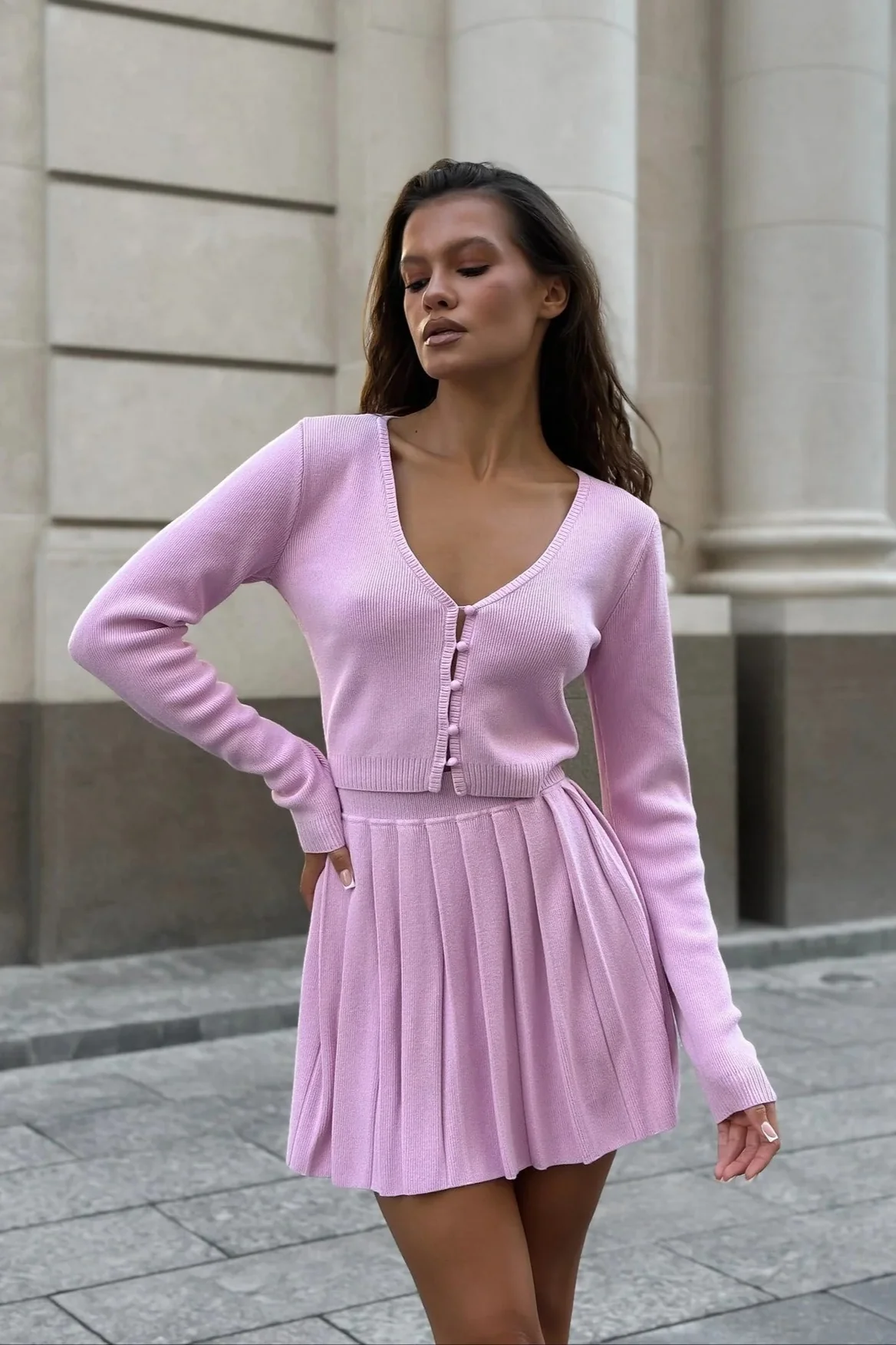 Sexy Knit Crop Top Two Piece Skirt Set - Image 3