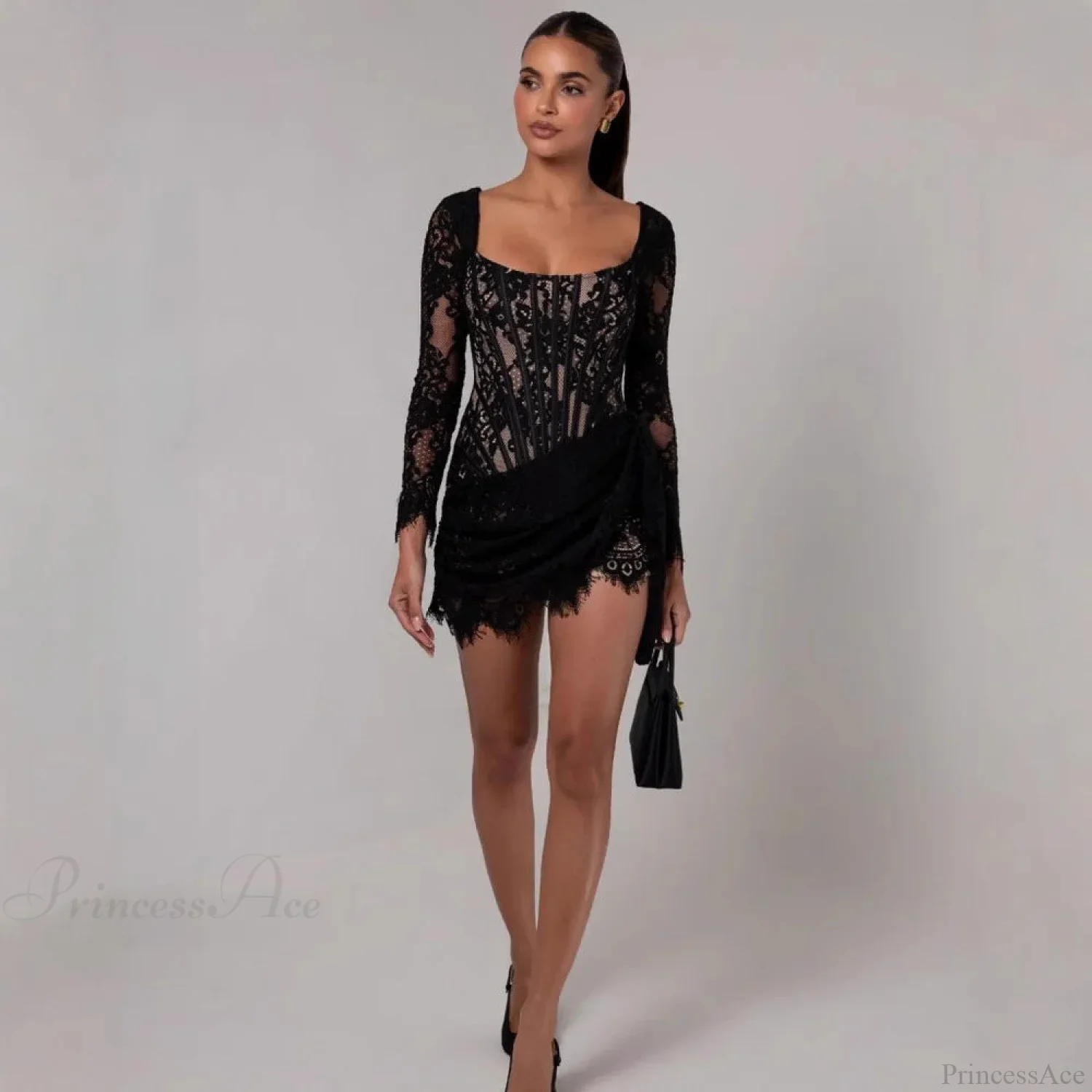 Sexy Lace Mesh Corset Mini Prom Dress