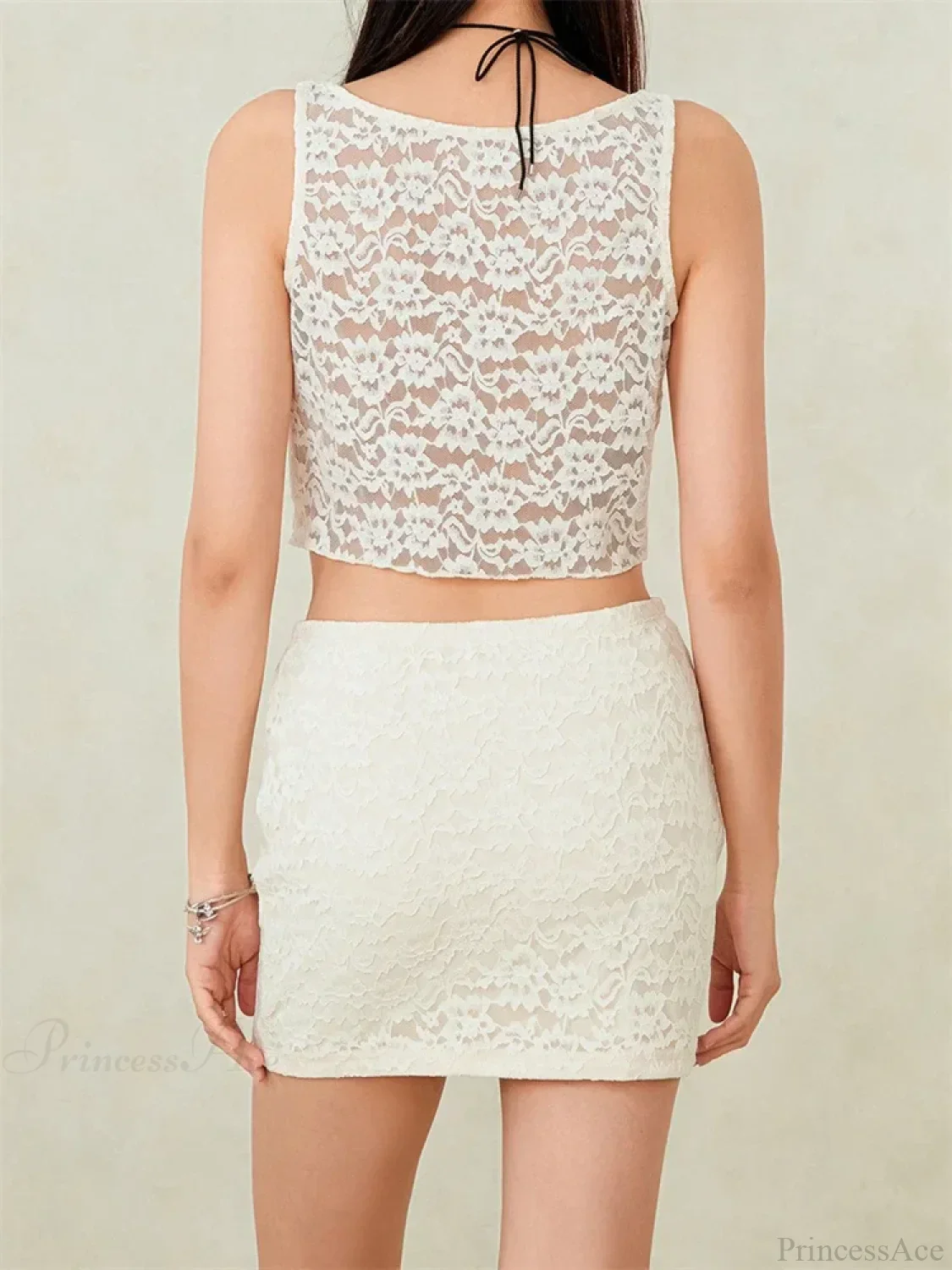 Sexy Lace Sleeveless Tank Crop Top with Short Mini Skirt Set - Image 4