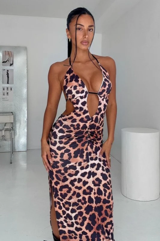 Sexy Leopard High Waist Backless Maxi Dress - Image 2