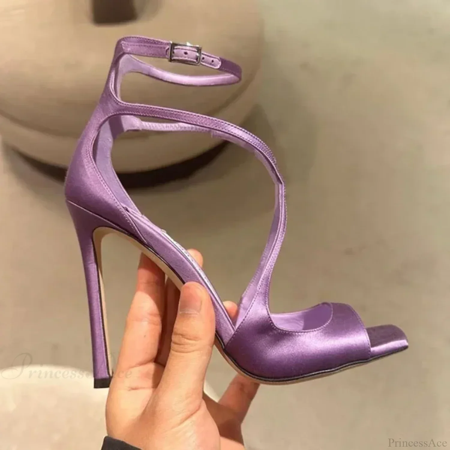 Sexy Luxury Satin Designer Party Dress Square Head Gladiator Slingback Pumps Female High Heel - Image 5