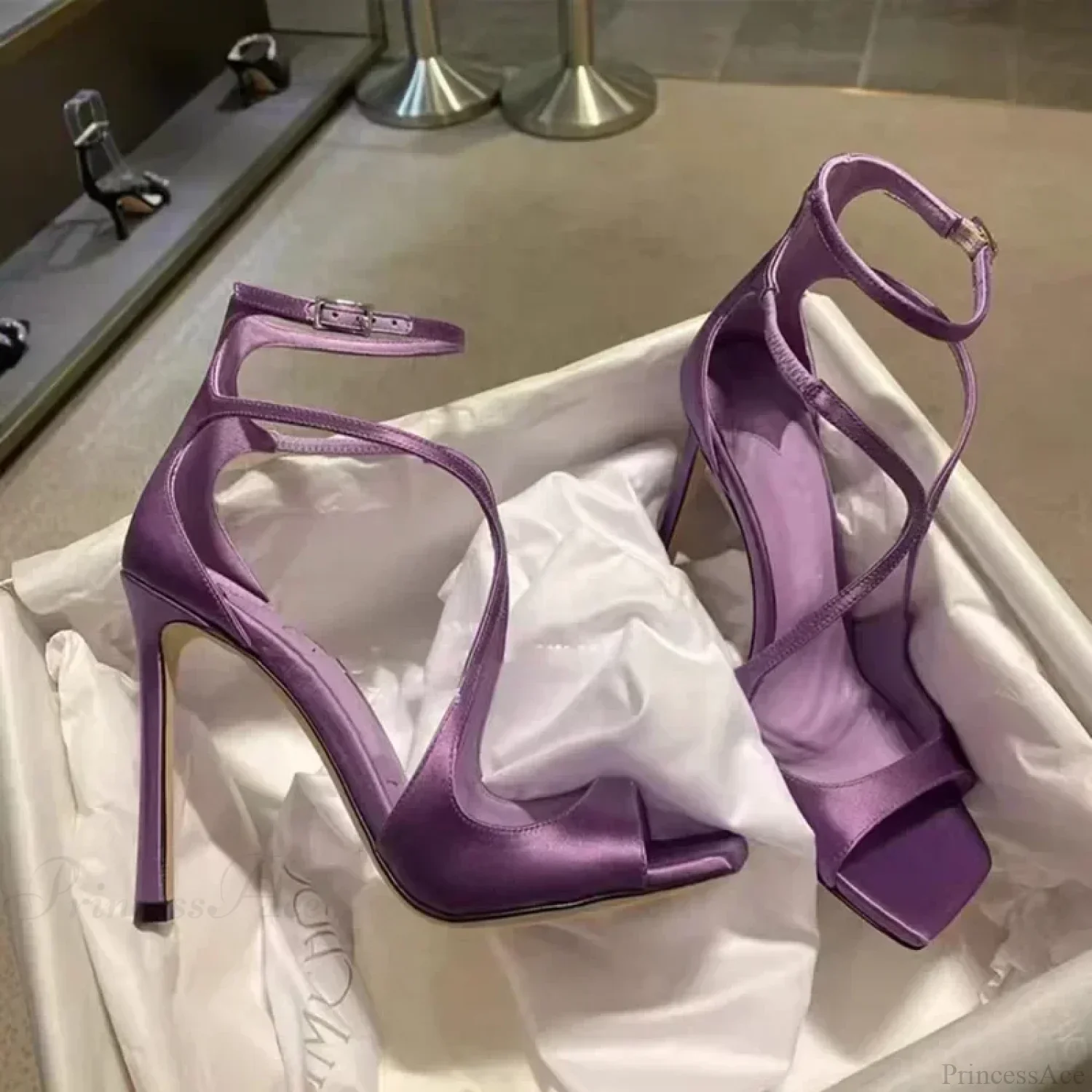 Sexy Luxury Satin Designer Party Dress Square Head Gladiator Slingback Pumps Female High Heel - Image 7