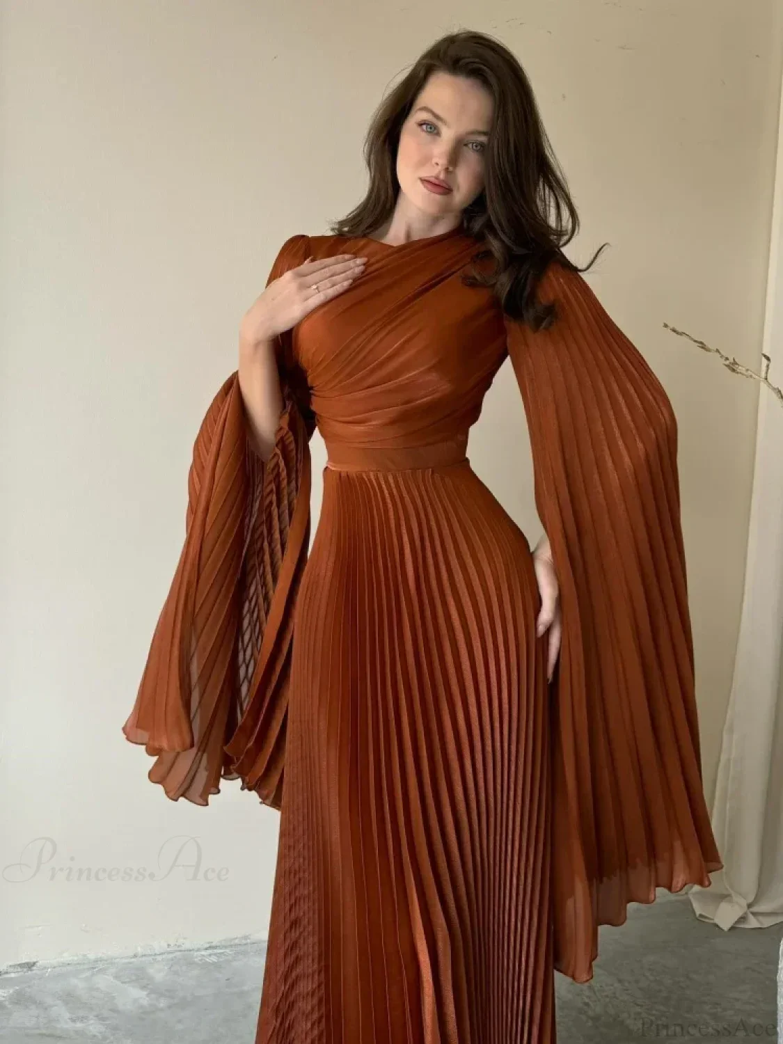Sexy O Neck Batwing Sleeve Pleated Long Dress Women Rose Party Dress - Image 5
