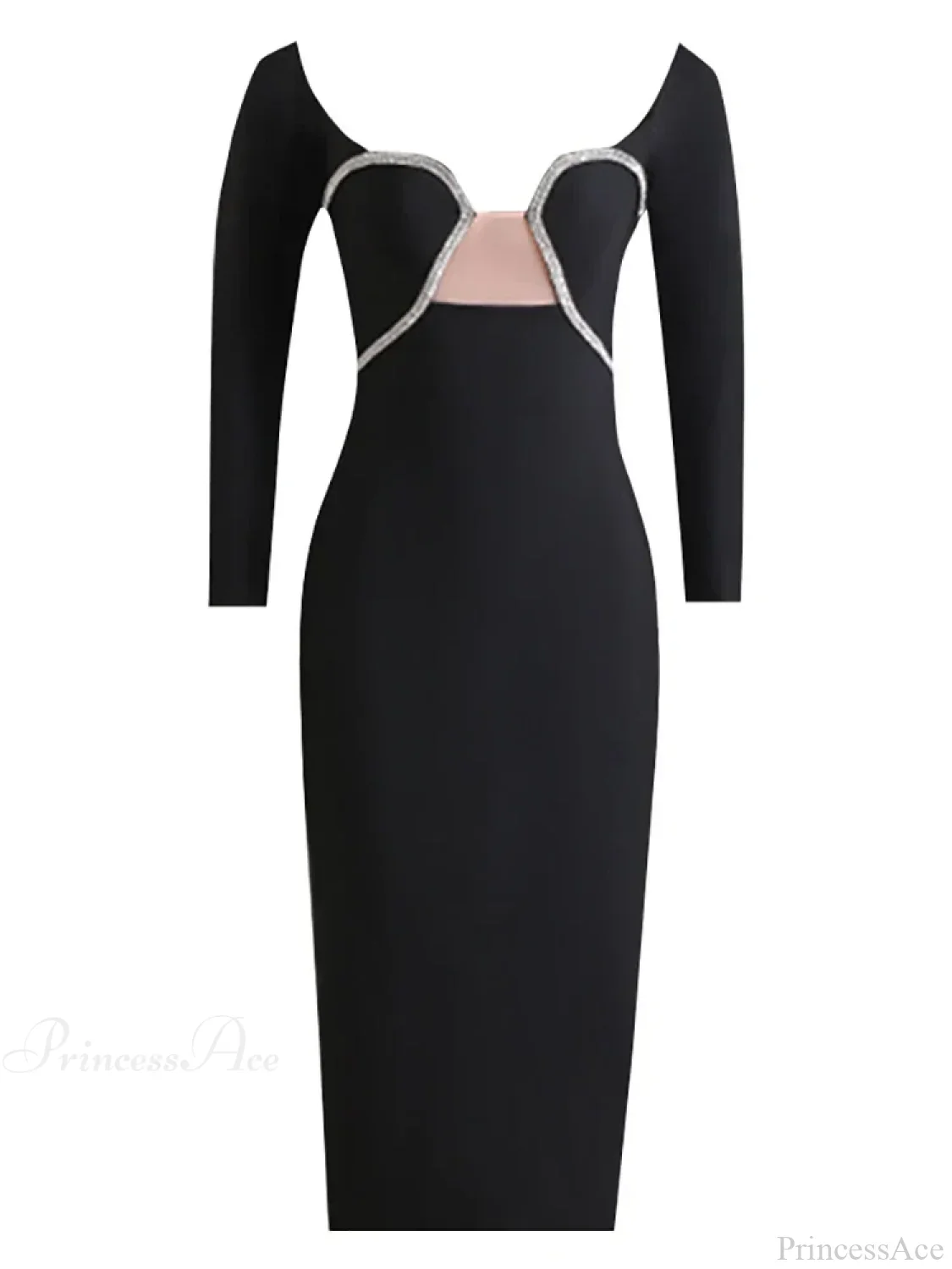 Sexy Off Shoulder Long Sleeve Diamonds Bandage Black Mesh Party Dress - Image 7