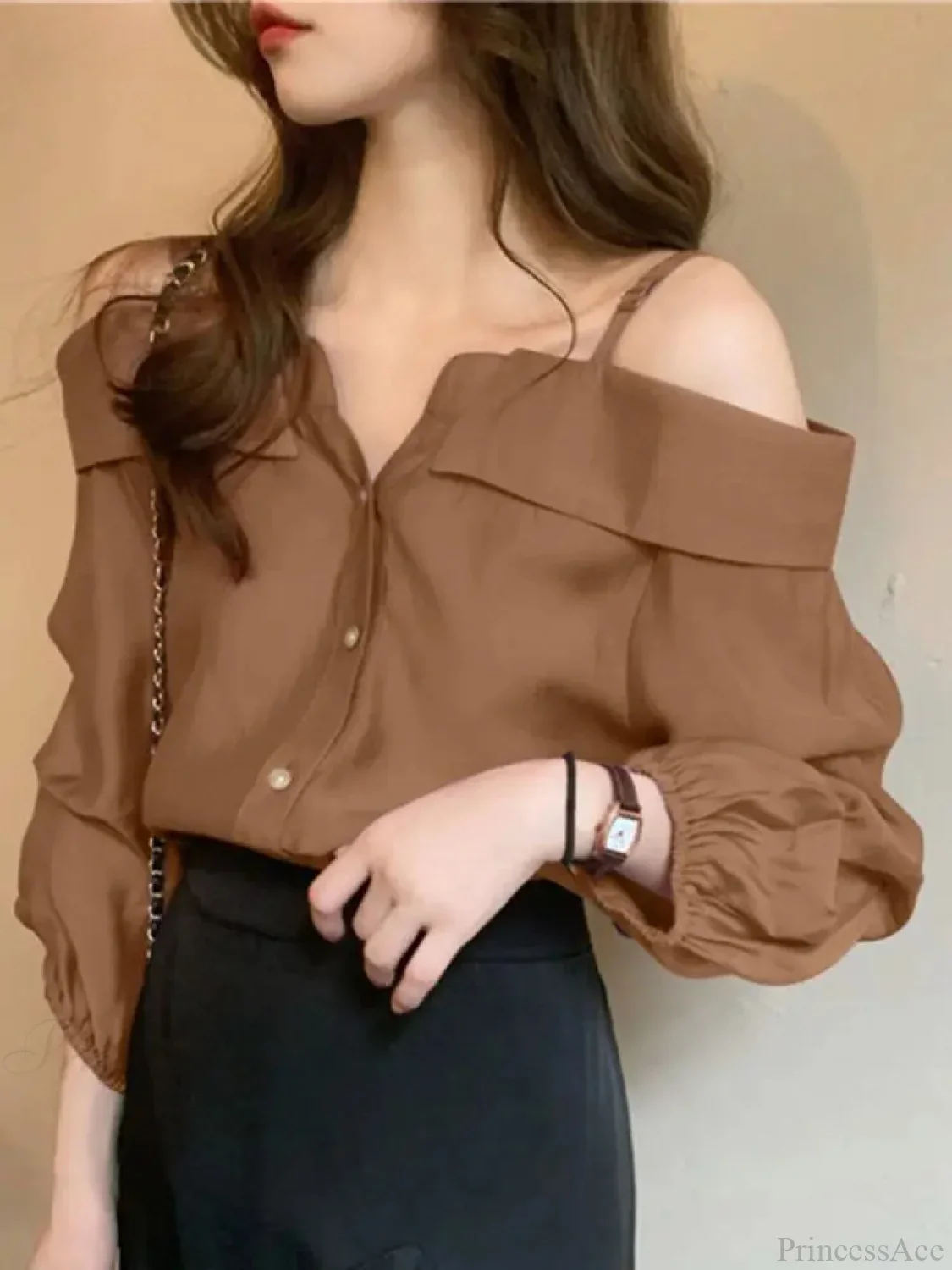 Sexy Off Shoulder Pleated Solid Blouse