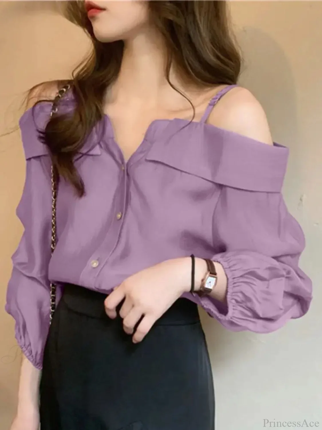 Sexy Off Shoulder Pleated Solid Blouse - Image 2