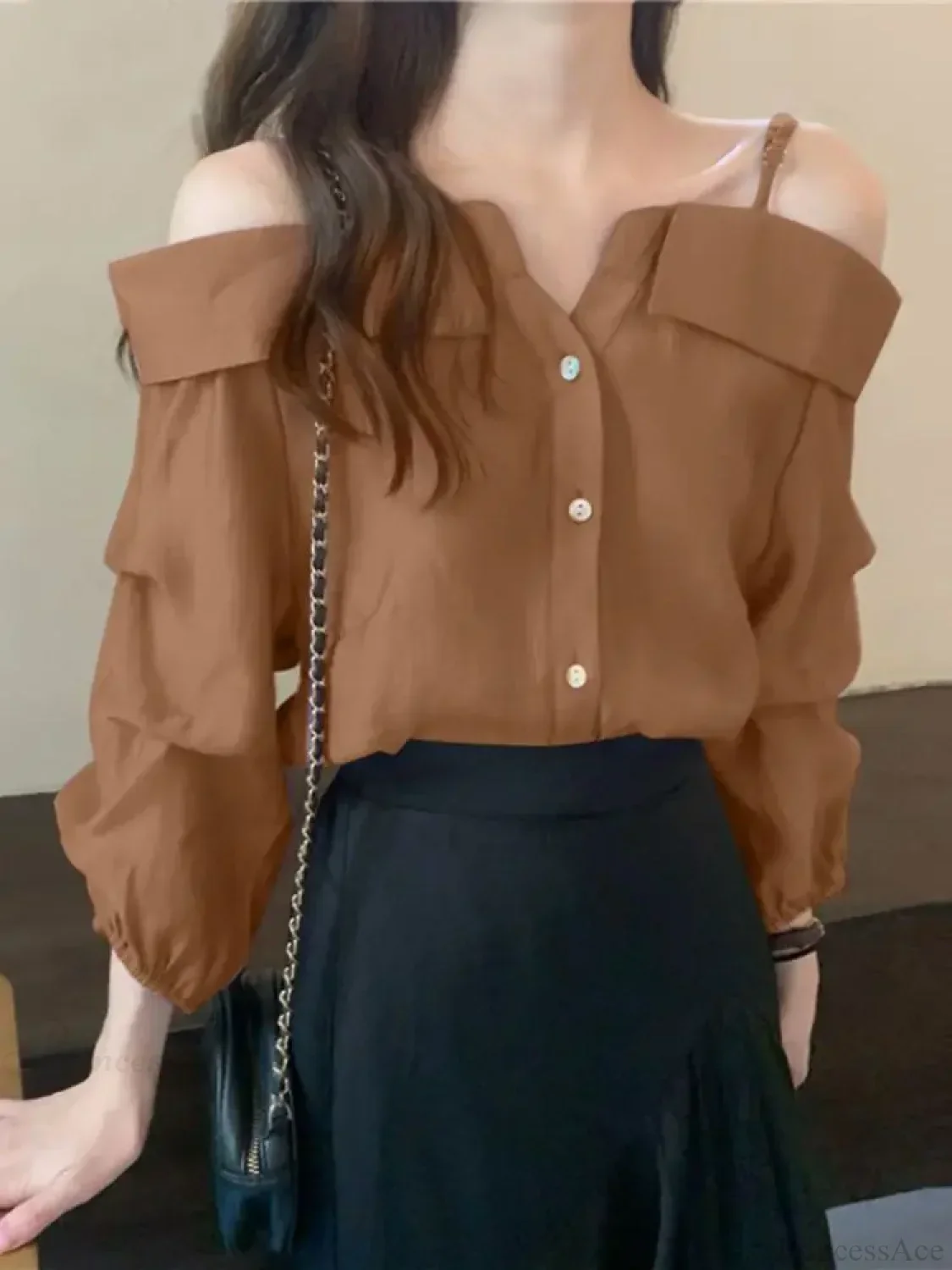 Sexy Off Shoulder Pleated Solid Blouse - Image 3
