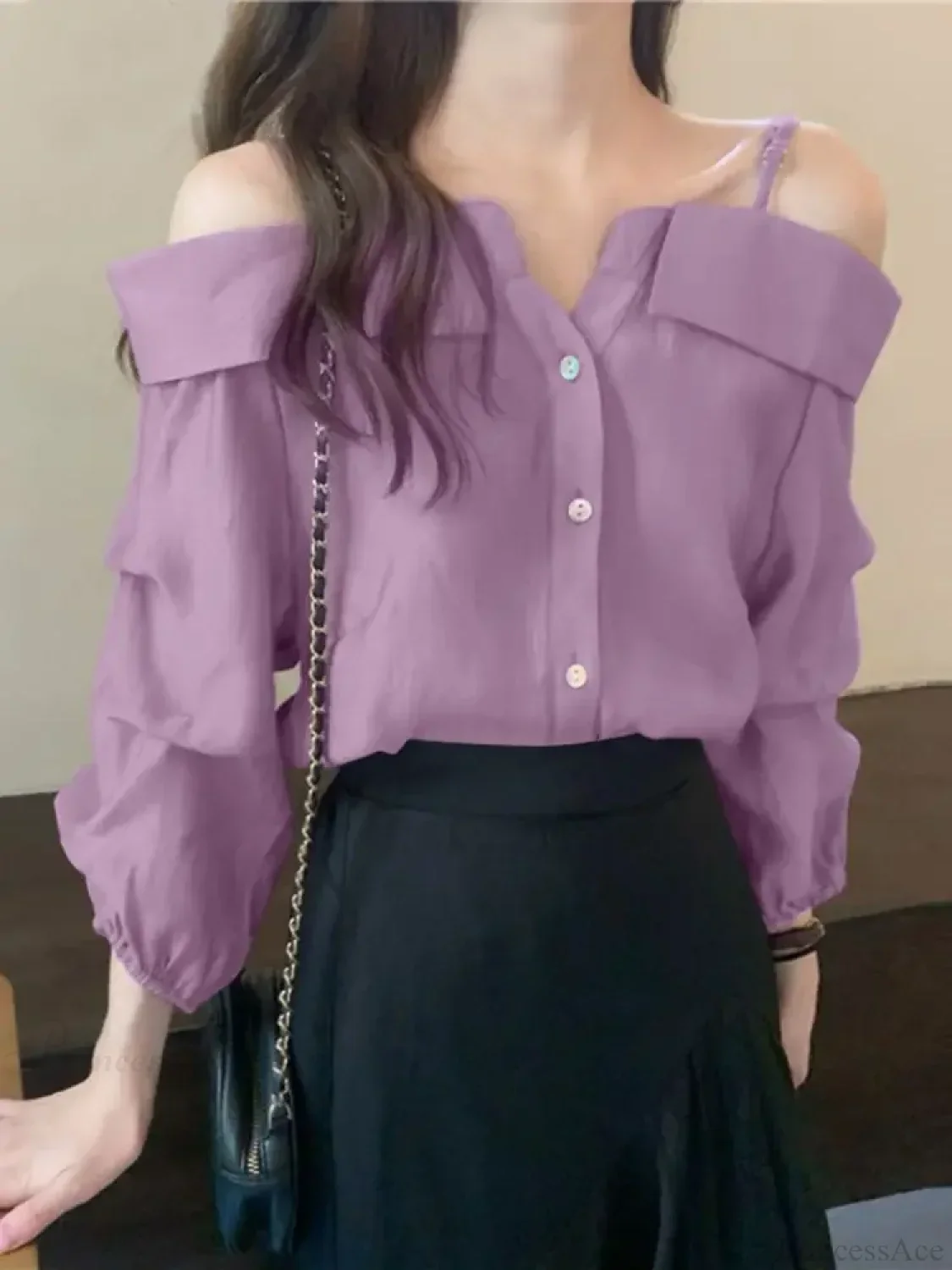 Sexy Off Shoulder Pleated Solid Blouse - Image 4