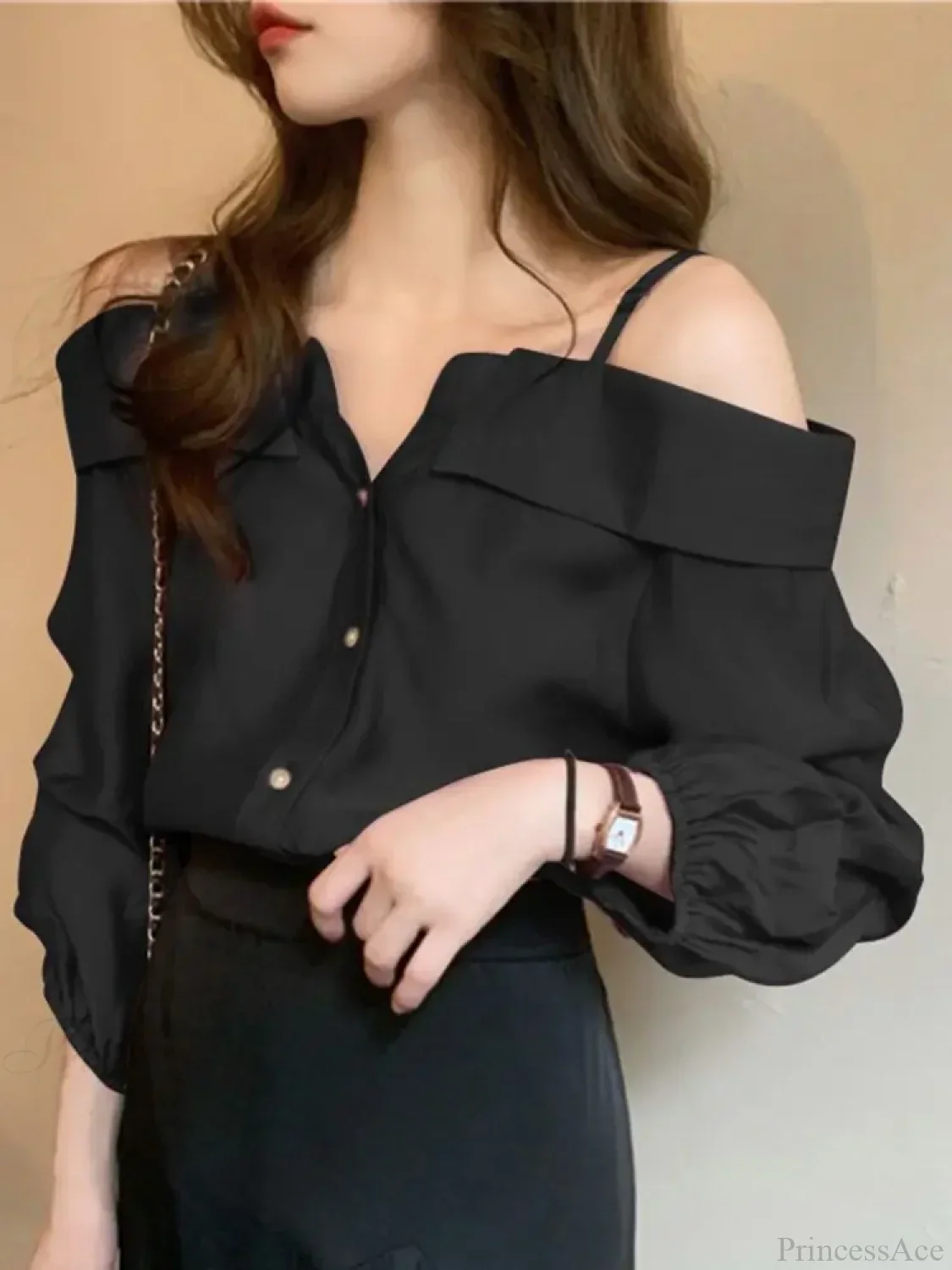 Sexy Off Shoulder Pleated Solid Blouse - Image 5