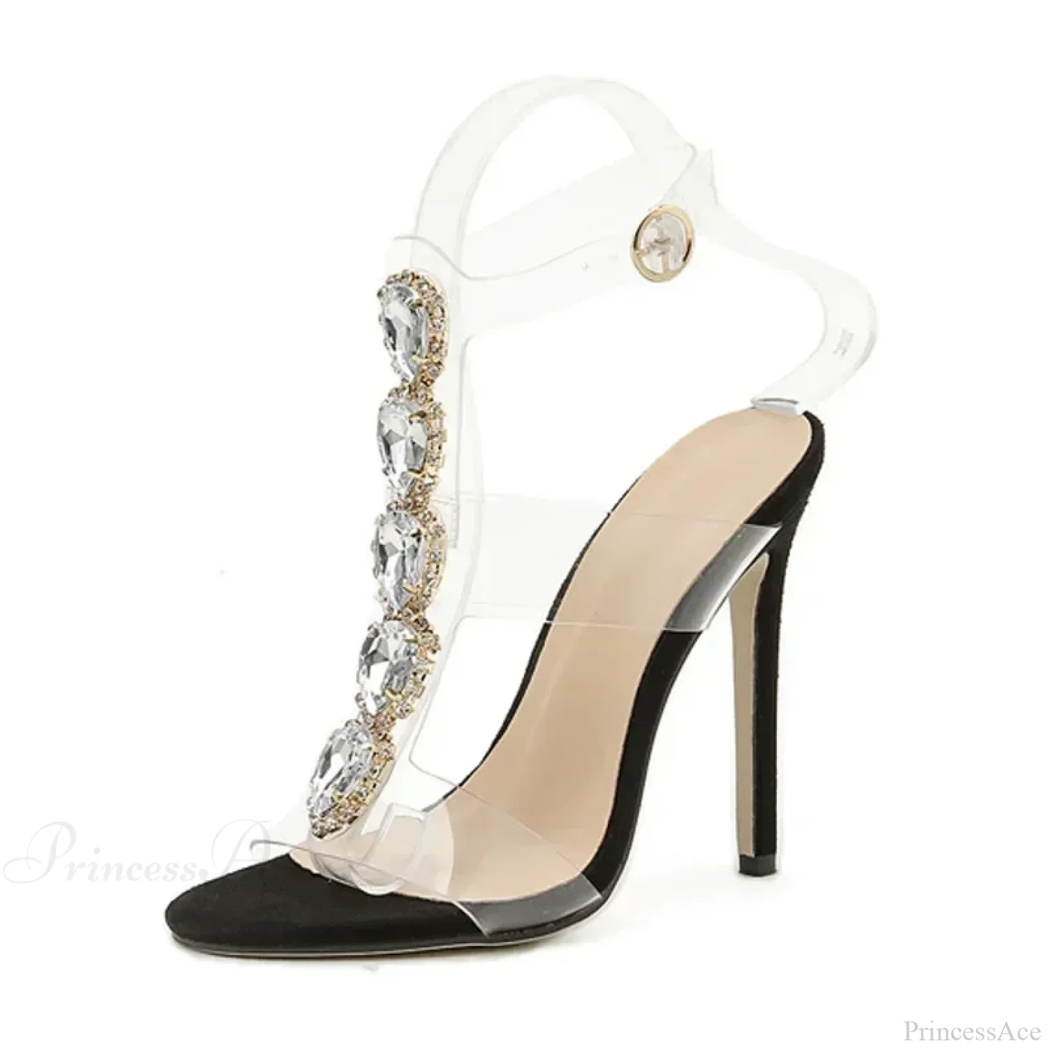 Sexy One-Band Buckle Transparent Pvc Rhinestone Sandals Heart-shaped CrystalBuckle Strap Slim High Heel - Image 4