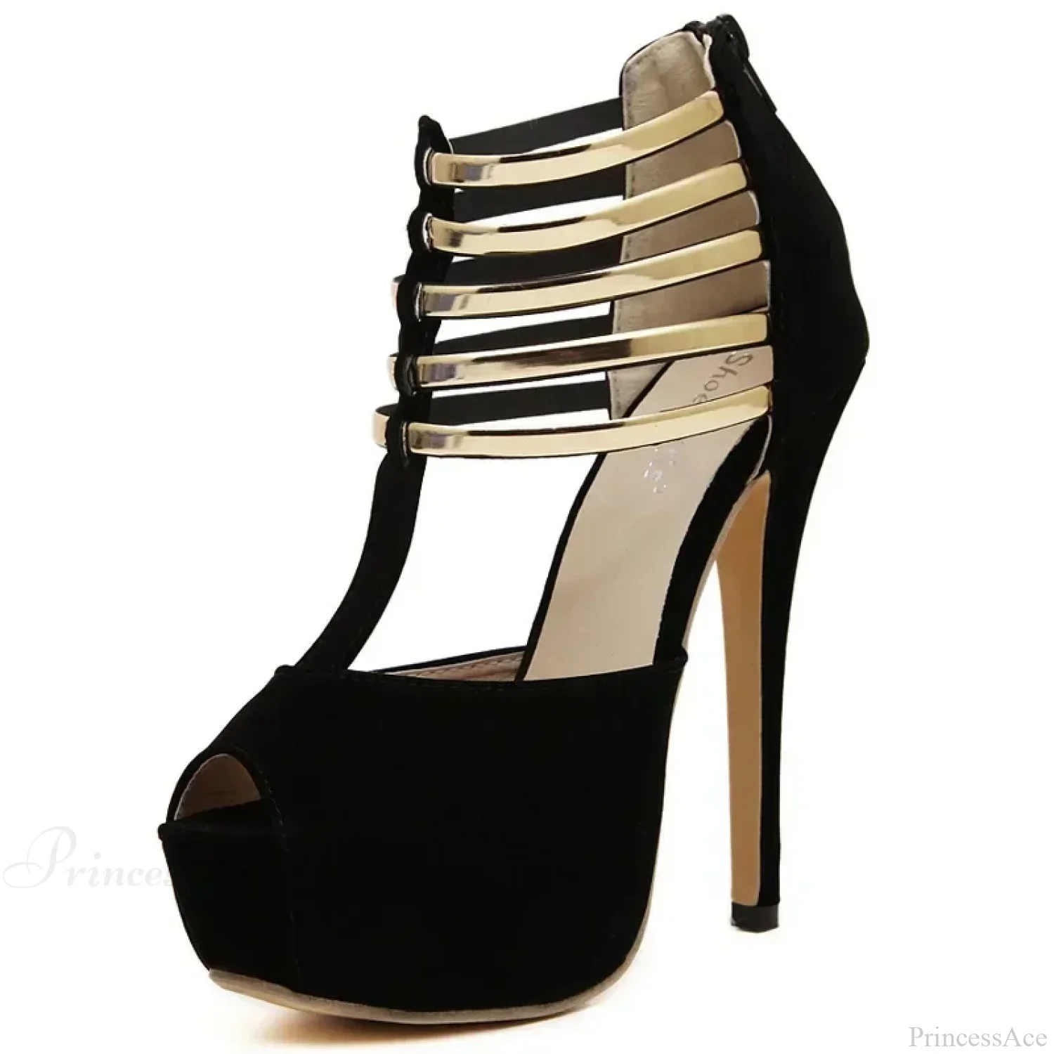 Sexy Open Toe Platform Narrow Band Hollow Stilettos Rear Zipper Pumps 16CM Thin High Heel - Image 5