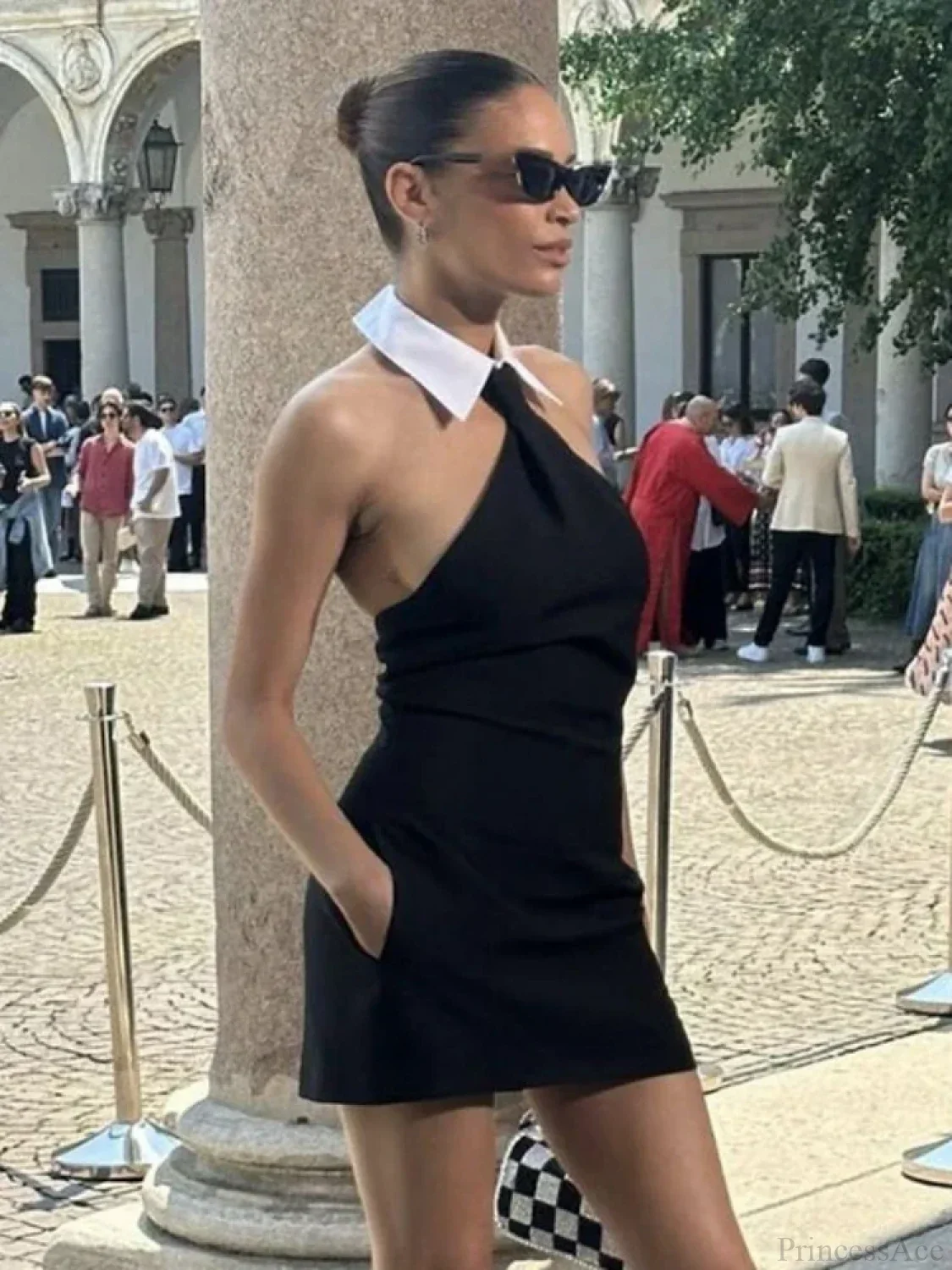 Sexy Patchwork Sleeveless Bandage Dress Black Backless Bodycon Mini Party Dress - Image 3