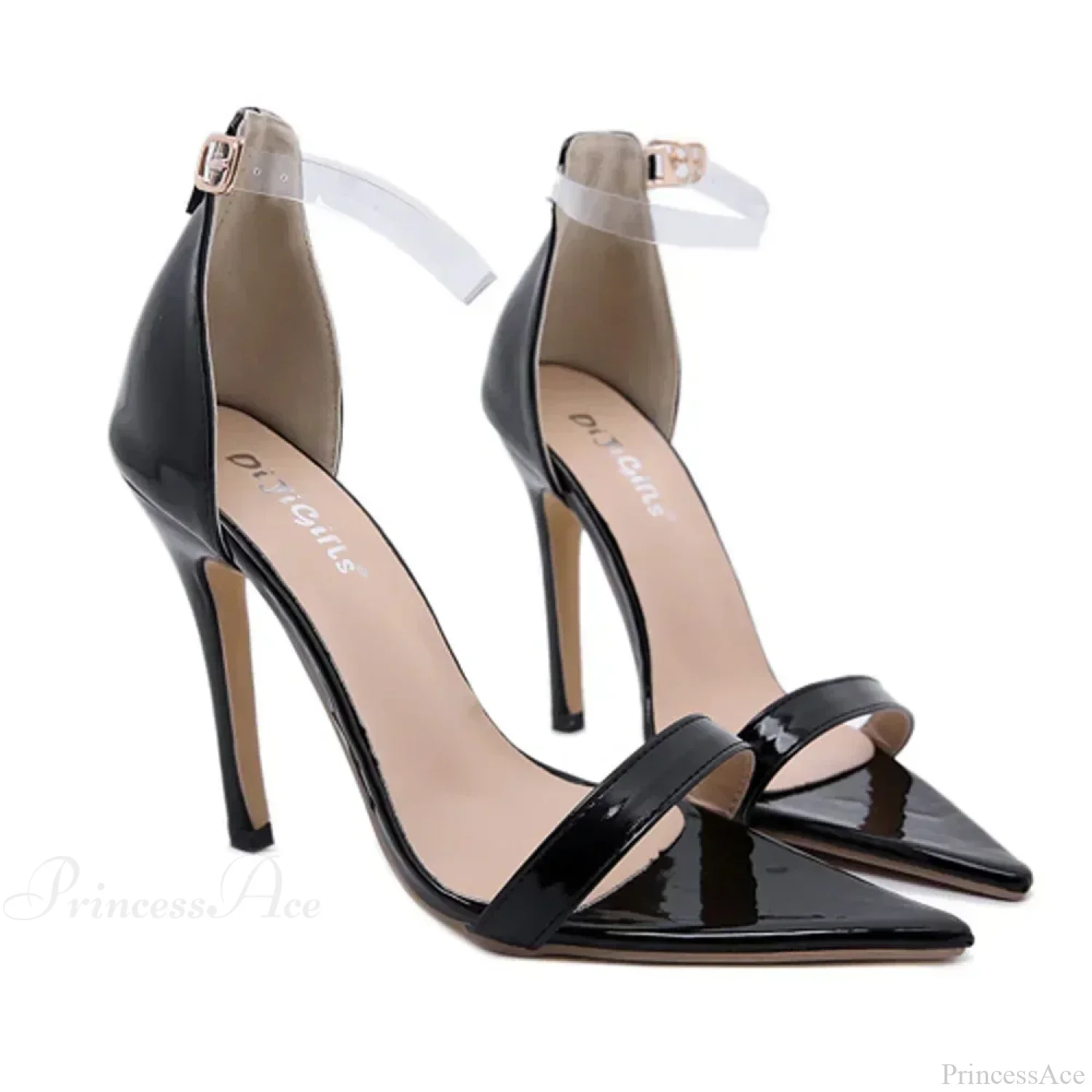 Sexy Peep Toe 12CM High Heel Pointed One Word Black Rhinestone Serpentine Winding Cover Heels Party High Heel - Image 5