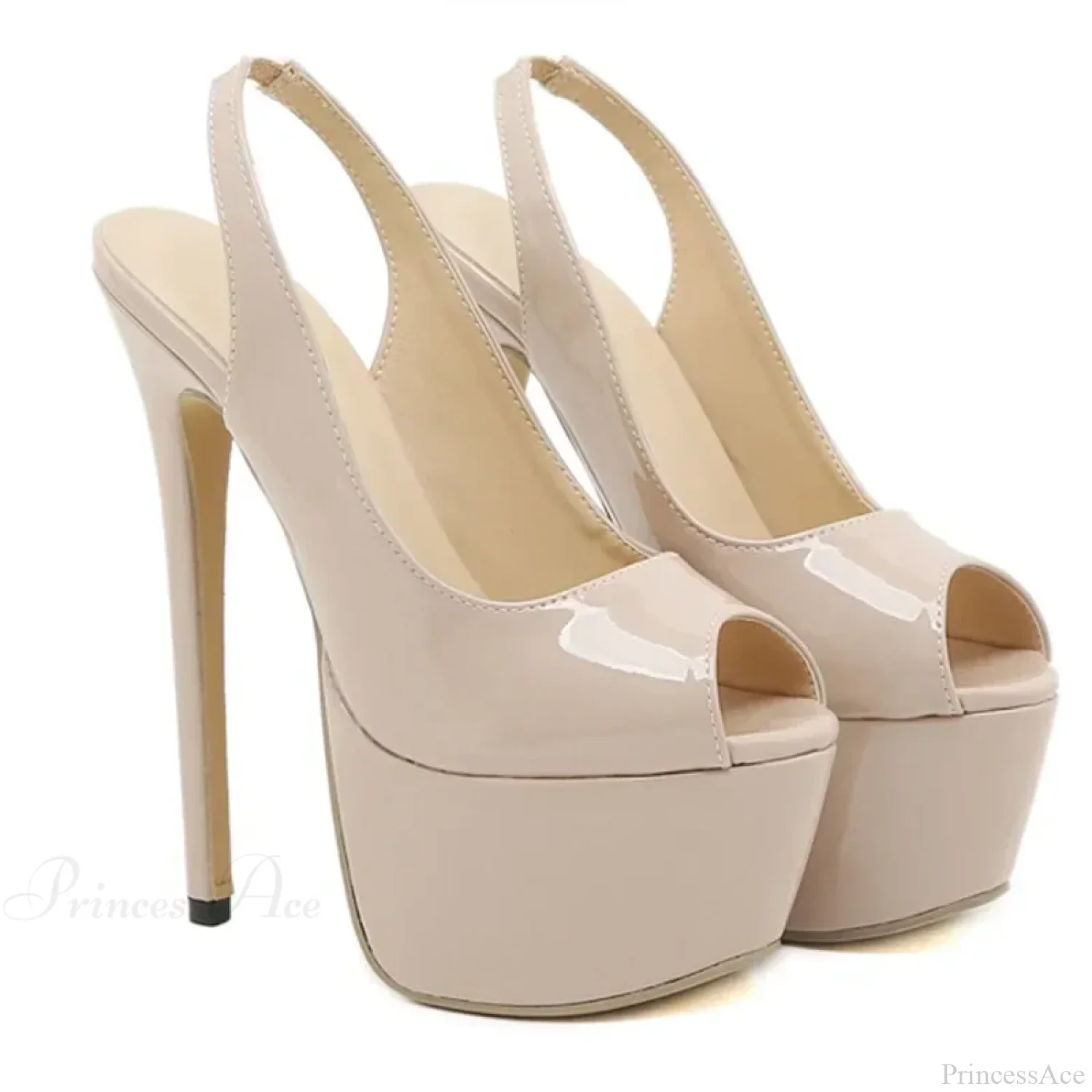 Sexy Peep Toe Patent Leather Model Catwalk Extreme High Heels Platform Slip-on Back Strap Pumps High Heel - Image 5