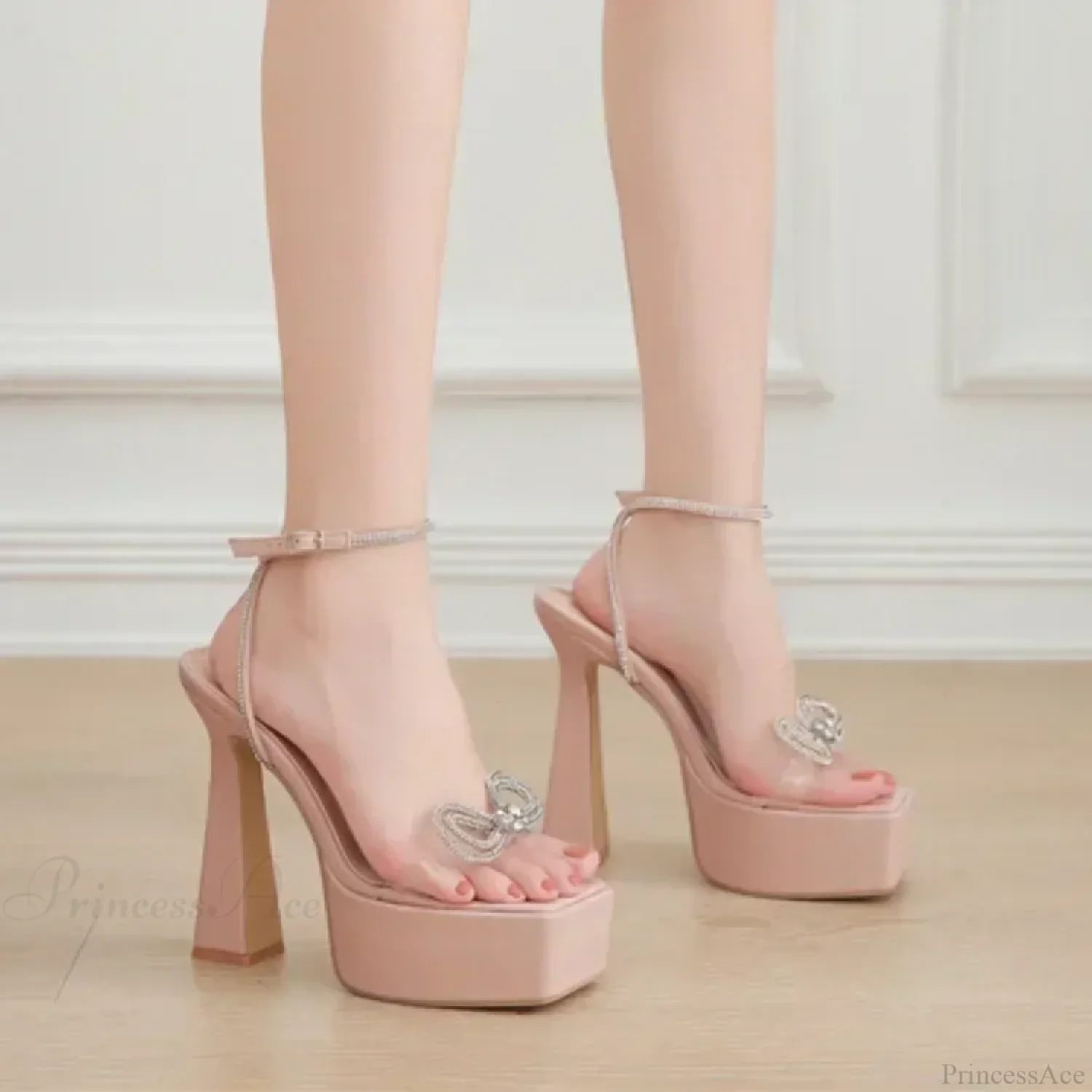 Sexy Peep Toe Platform Square HeadBuckle Strap Rhinestone Butterfly-knot 16CM High Heels Summer Lady High Heel - Image 7