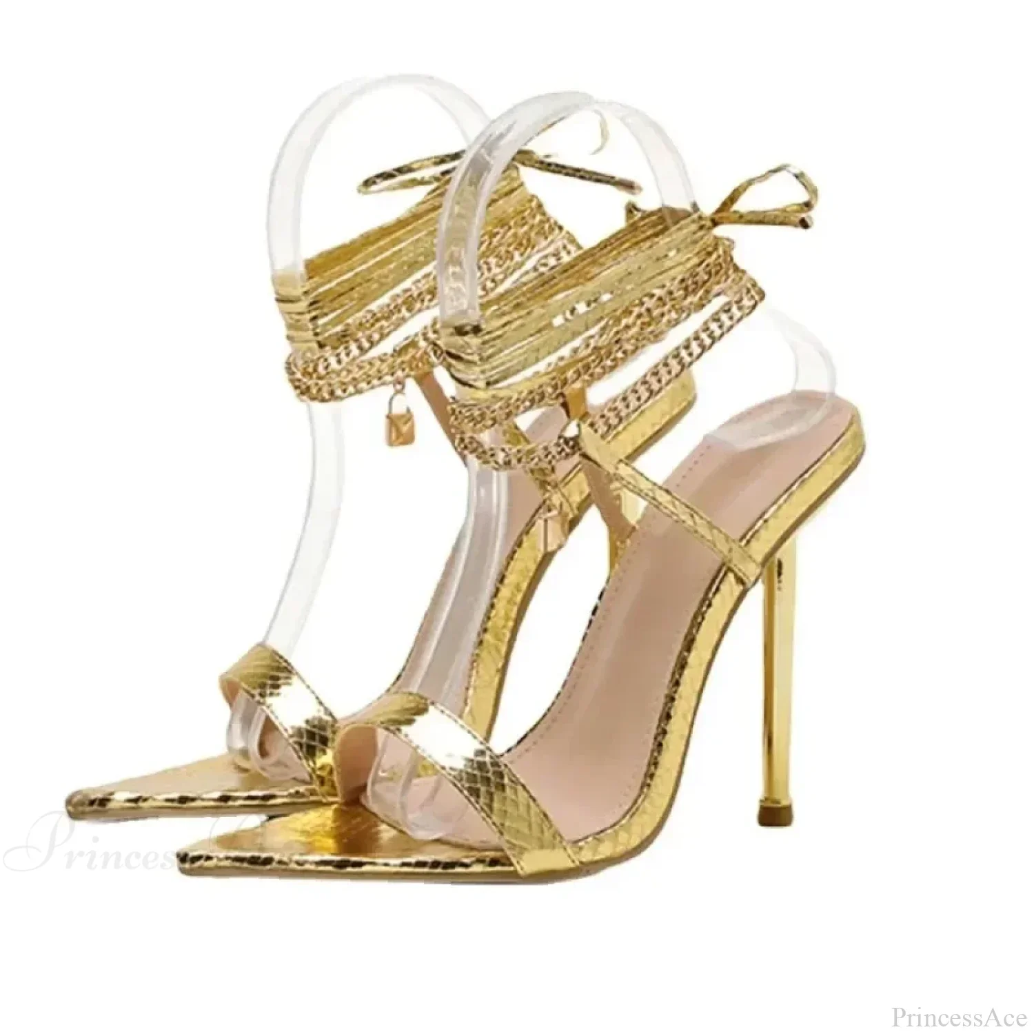 Sexy Peep Toe Pointed Head Stiletto Sandals Chain Ankle Straps Summer Thin High Heels Party High Heel - Image 5