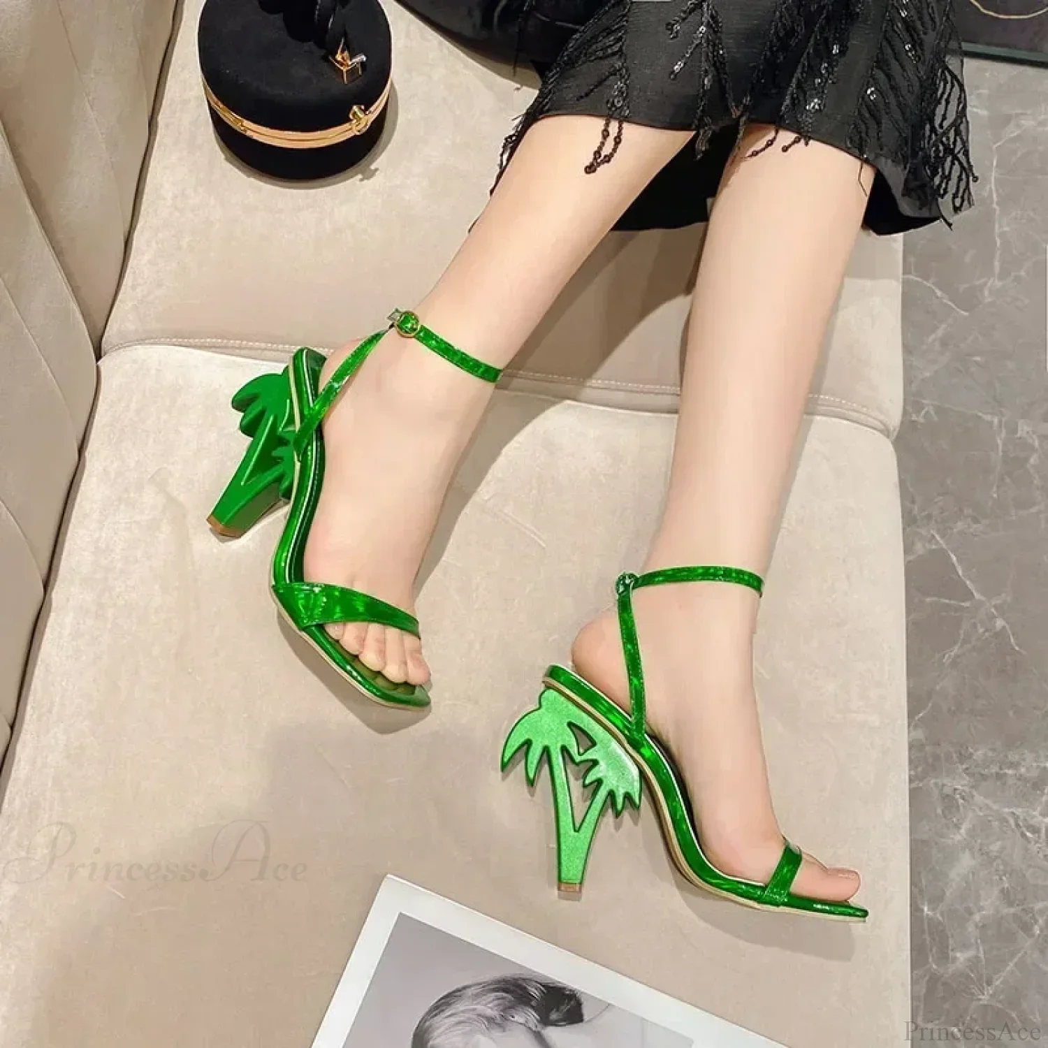 Sexy Peep Toe Square Head Strange High Heeled Sandals Narrow Band AnkleBuckle Strap Summer High Heel - Image 5
