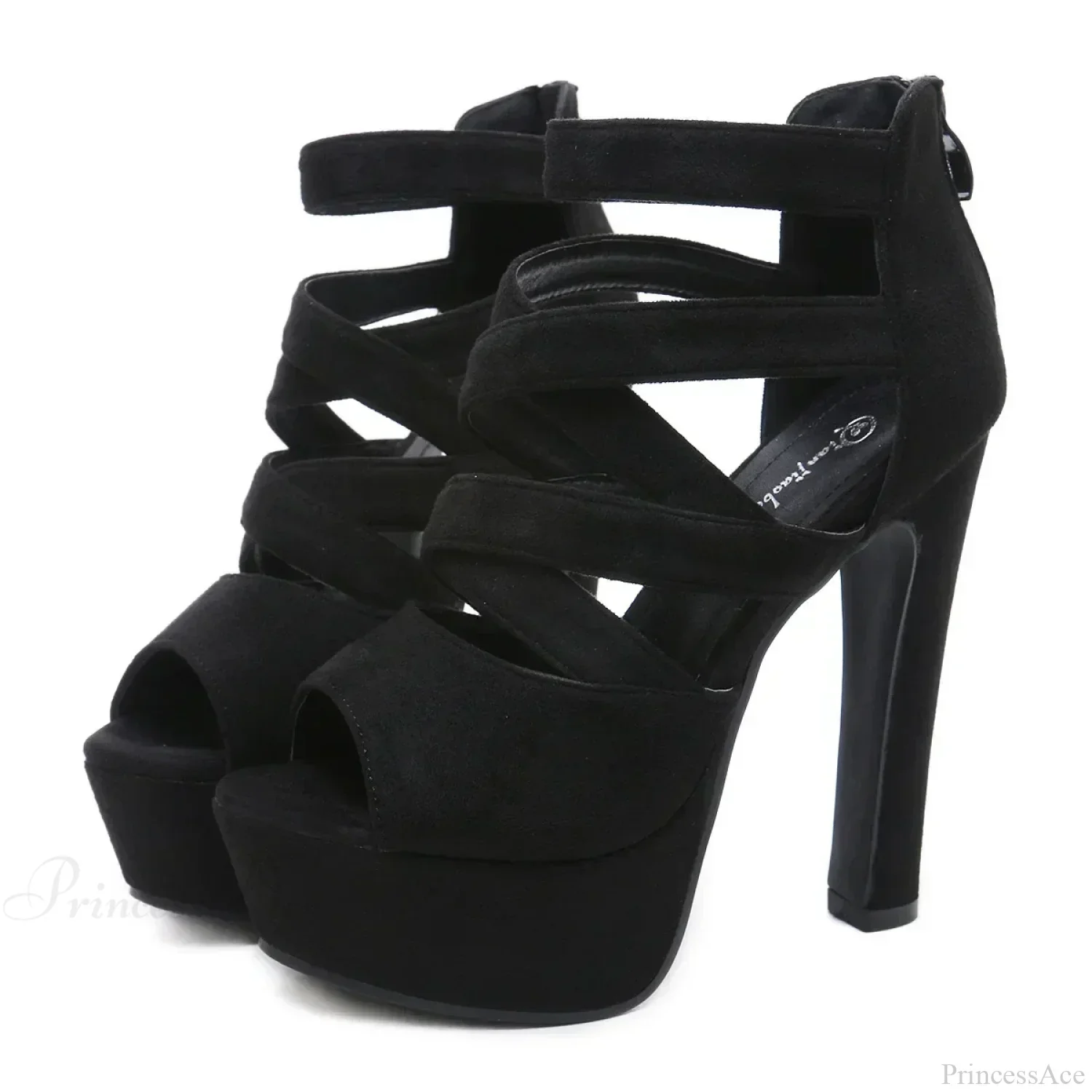 Sexy Peep Toe Suede Cross Band Platform Black/Apricot Ankle Strap Back Zipper Ultra High Heel Party High Heel - Image 6