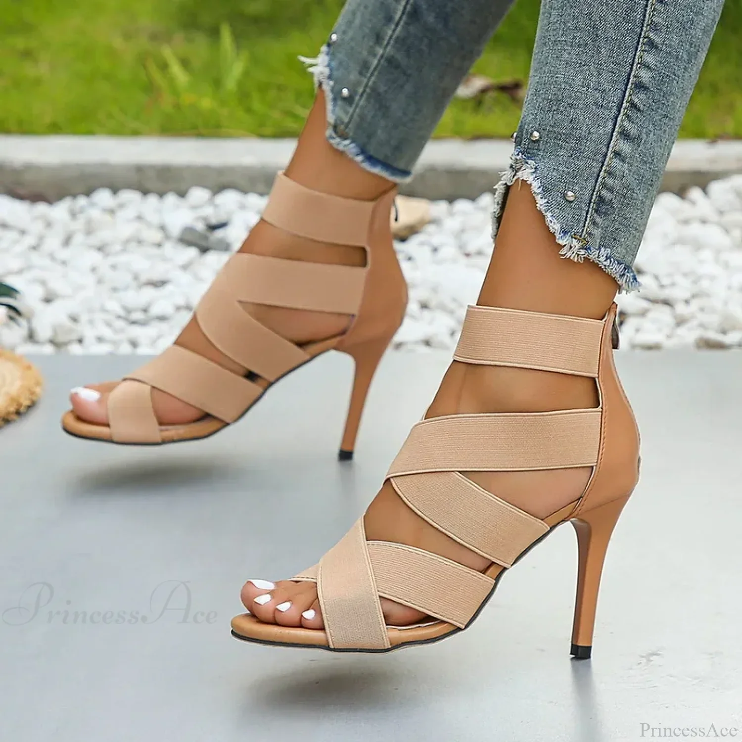 Sexy Peep-toe Thin High Heel Shoes Women Sandals Elegant Square Head Glitter Shinning Party Sandal High Heel - Image 2