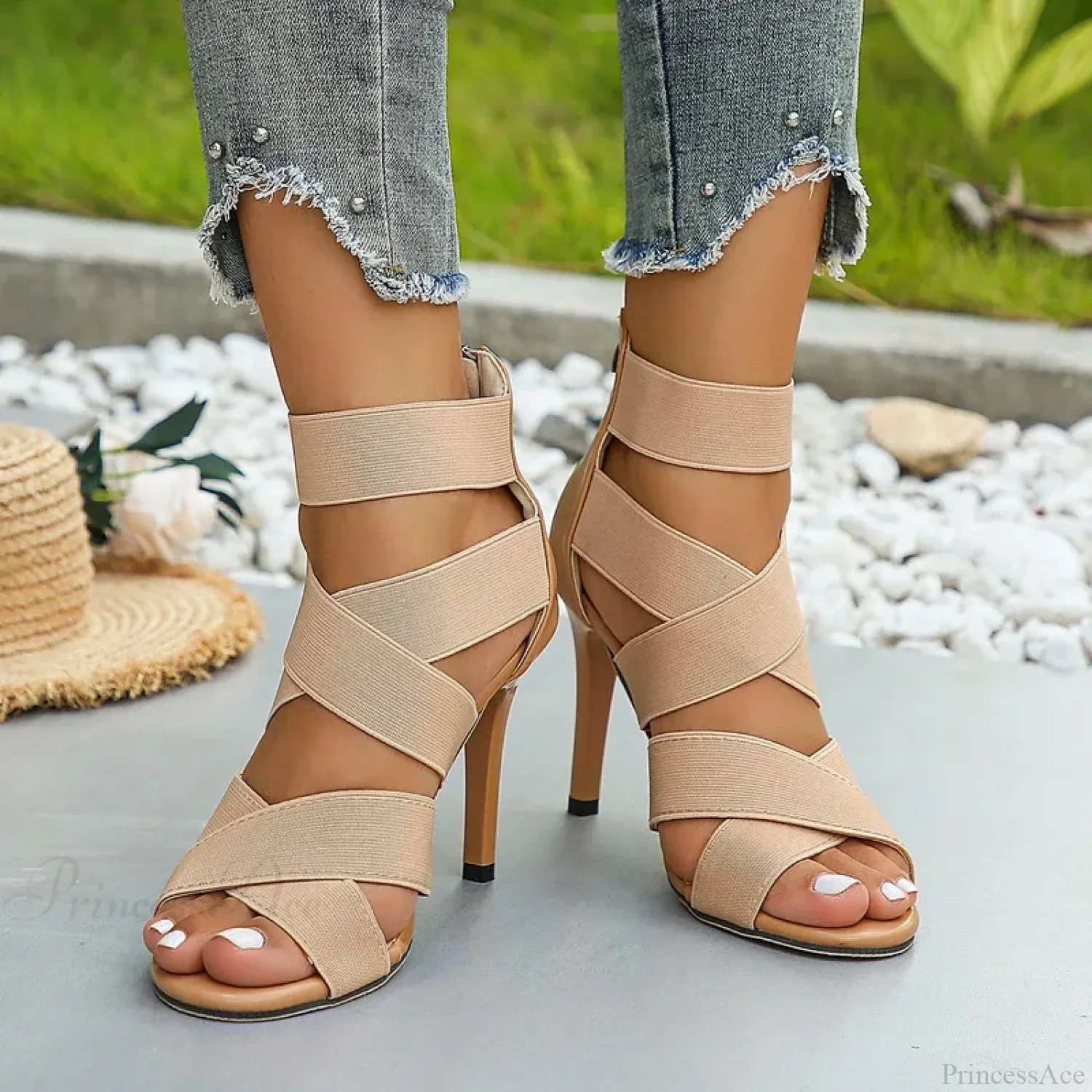 Sexy Peep-toe Thin High Heel Shoes Women Sandals Elegant Square Head Glitter Shinning Party Sandal High Heel - Image 3