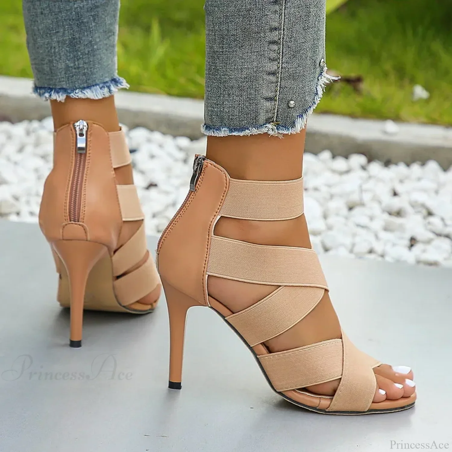 Sexy Peep-toe Thin High Heel Shoes Women Sandals Elegant Square Head Glitter Shinning Party Sandal High Heel - Image 4