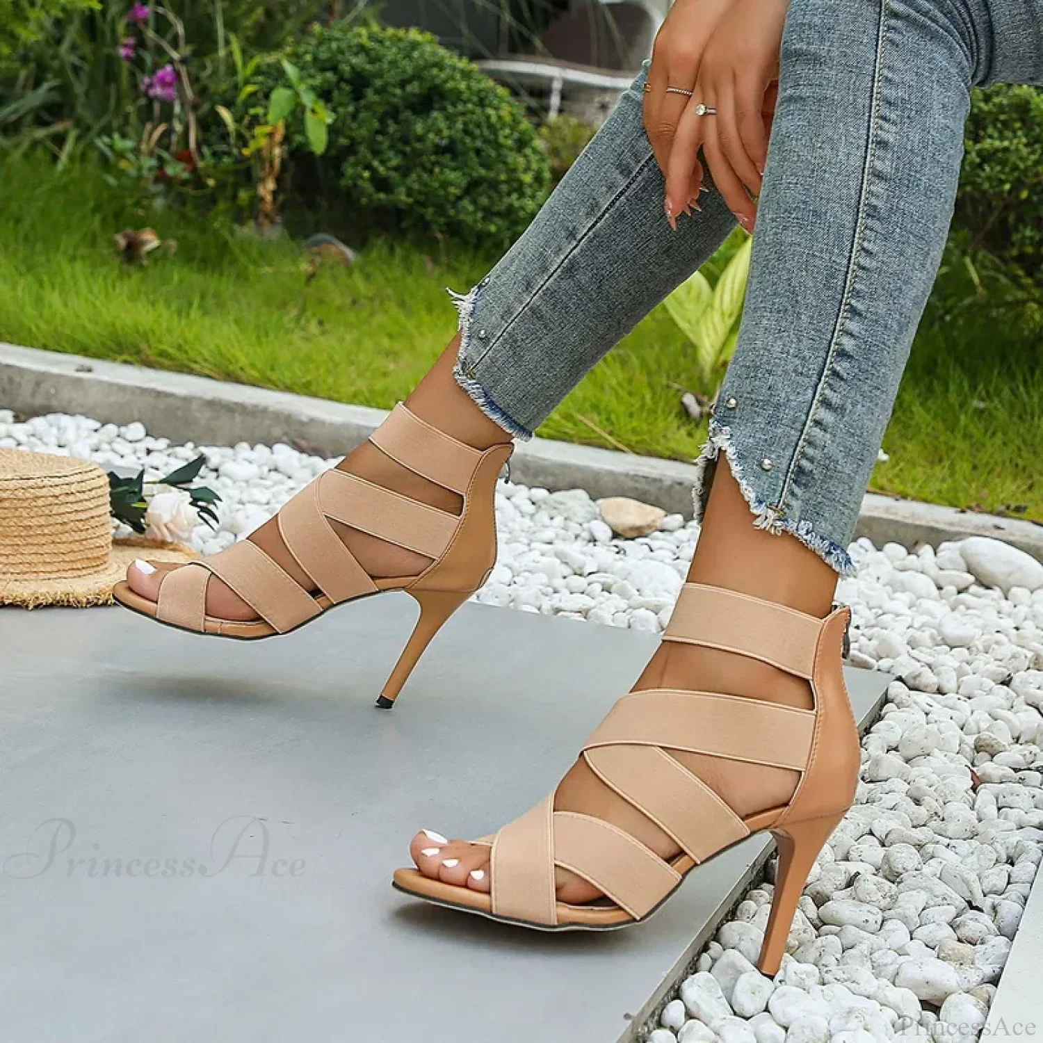 Sexy Peep-toe Thin High Heel Shoes Women Sandals Elegant Square Head Glitter Shinning Party Sandal High Heel - Image 5