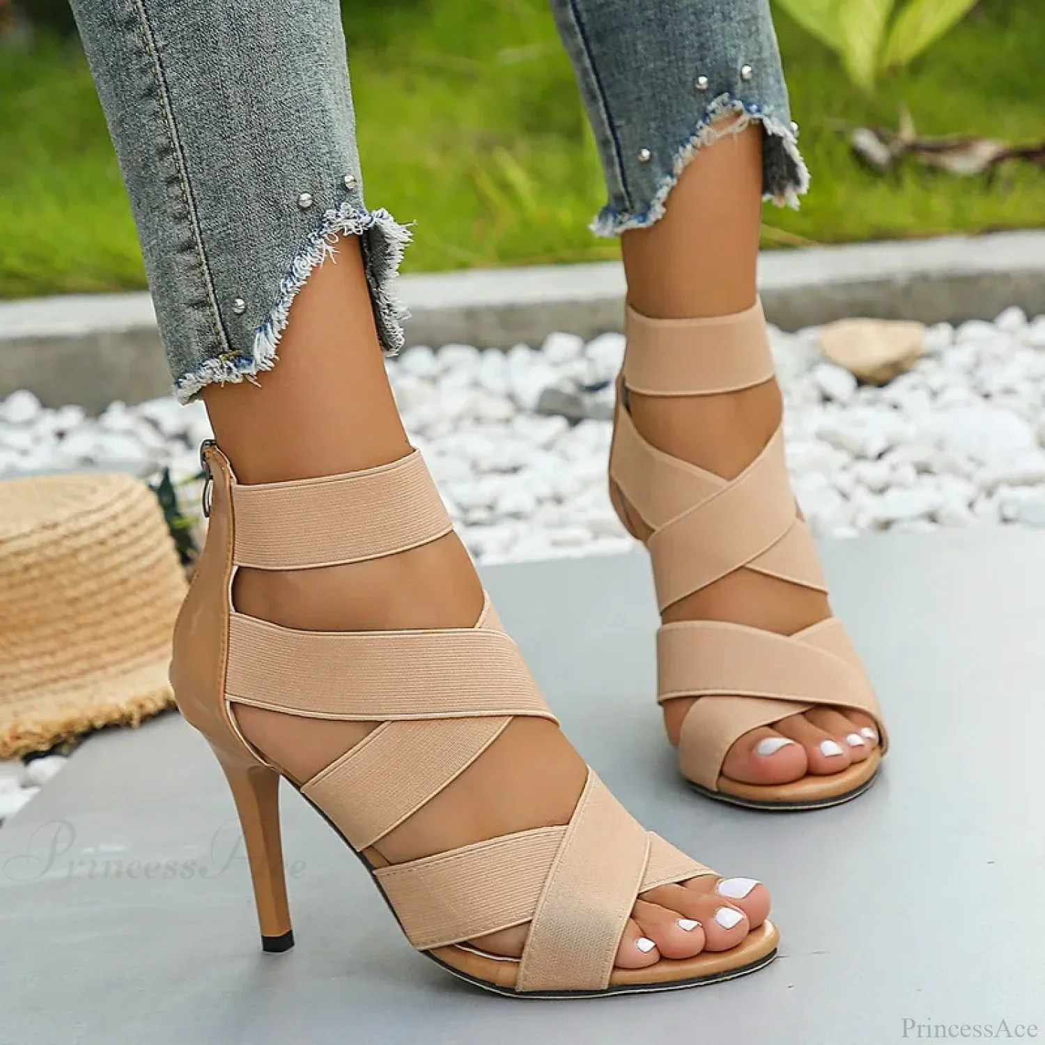Sexy Peep-toe Thin High Heel Shoes Women Sandals Elegant Square Head Glitter Shinning Party Sandal High Heel - Image 6