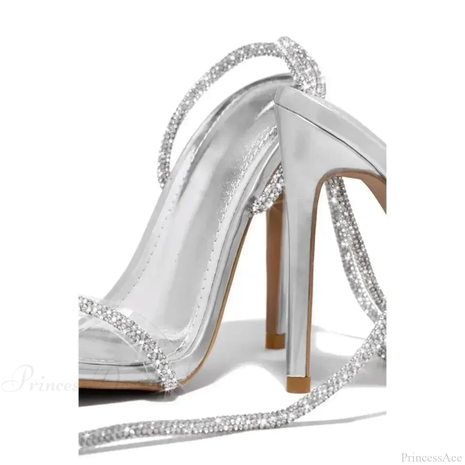 Sexy Peep Toe Women's Stiletto Luxury Square Head Rhinestone Thin Band Strap Comfort Slim High Heel - Image 5