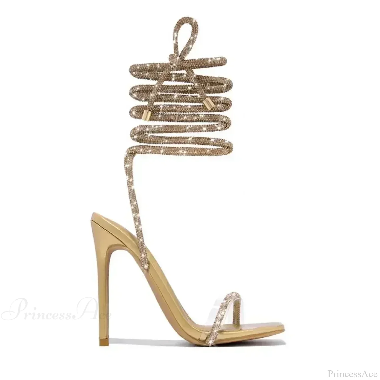 Sexy Peep Toe Women's Stiletto Luxury Square Head Rhinestone Thin Band Strap Comfort Slim High Heel - Image 8