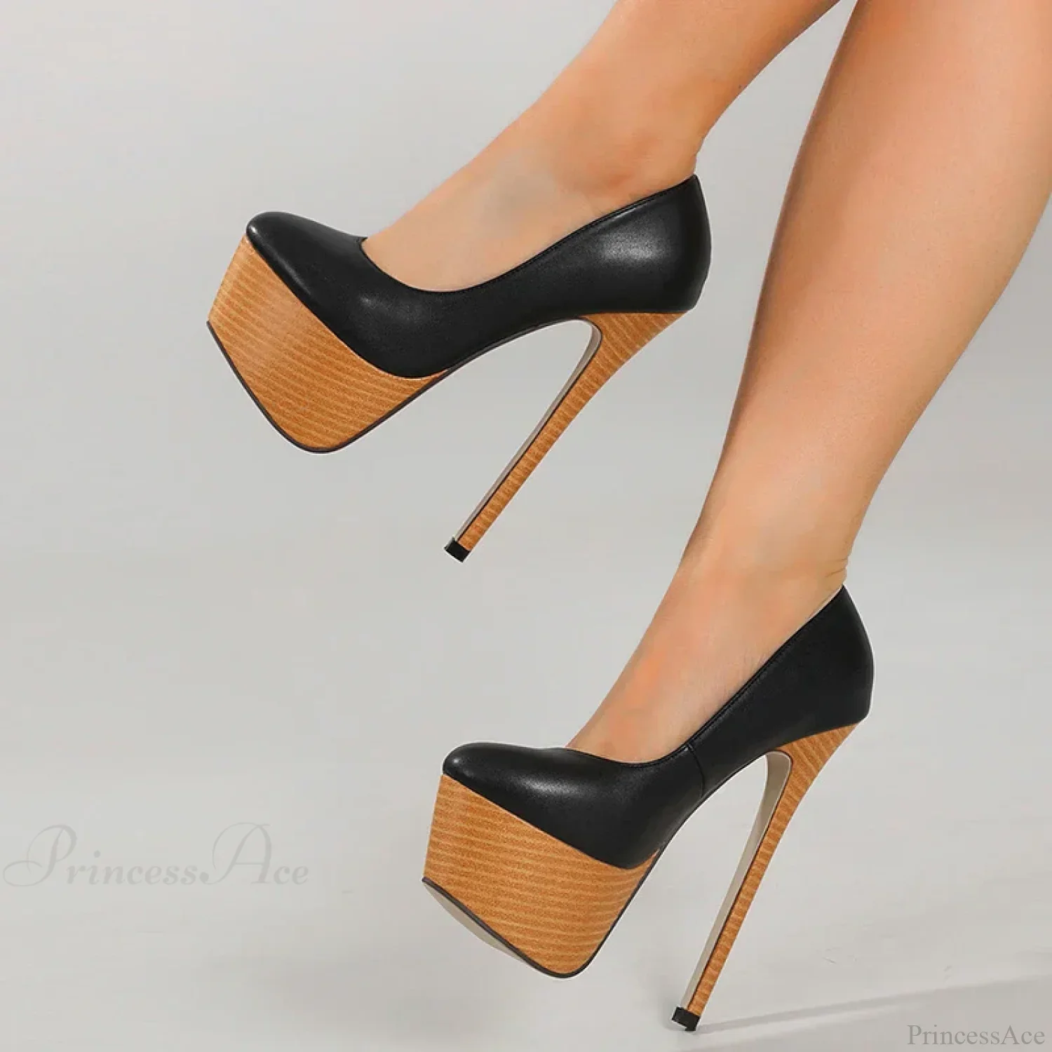 Sexy Pink Leather Weave 16CM Platform Super-High Round-Toe PumpsFashion High Heel - Image 2