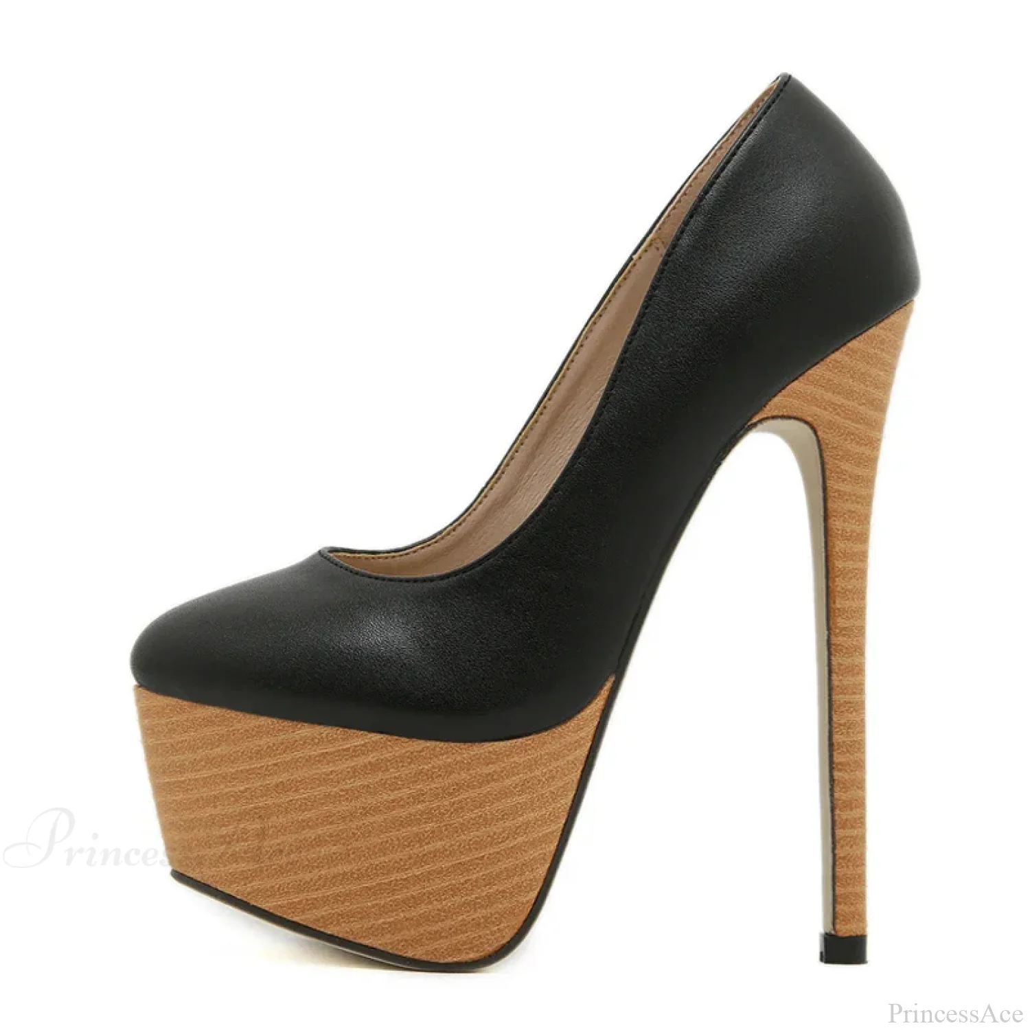 Sexy Pink Leather Weave 16CM Platform Super-High Round-Toe PumpsFashion High Heel - Image 6