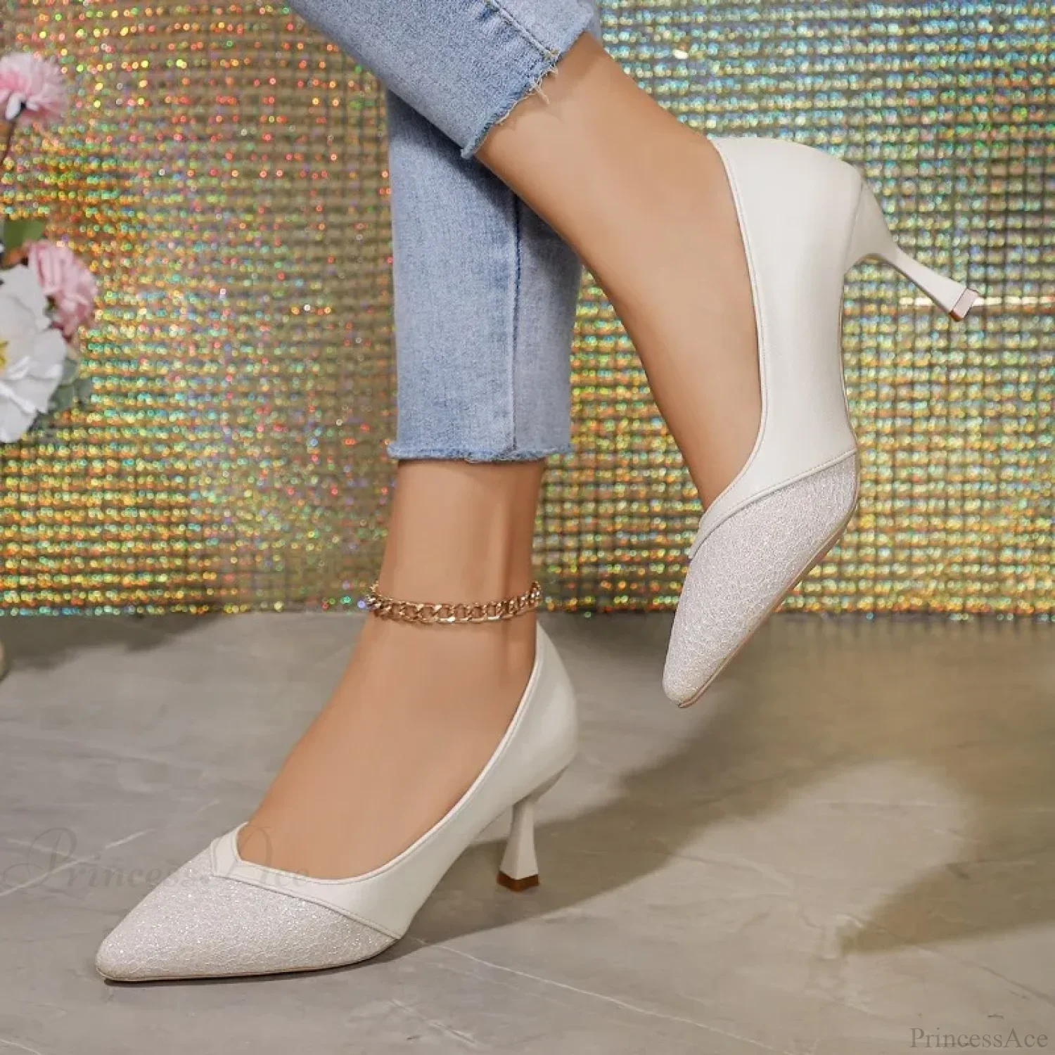Sexy Pointed Exquisite Wedding Bride Casual Fashion Elegant Stiletto Low Heel Pump - Image 3