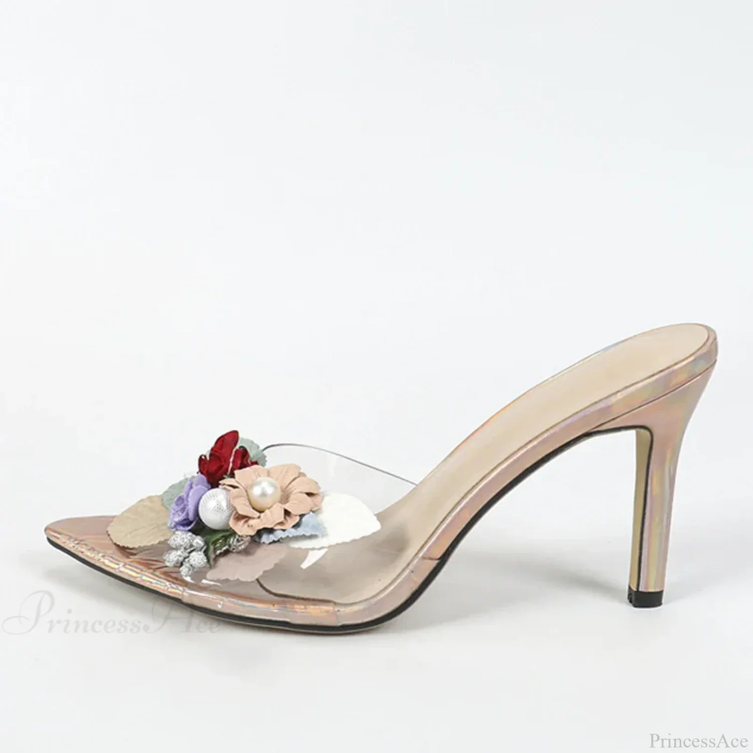 Sexy Pointed Thin High Mixed Colorful Flower Pvc Transparent Summer Party High Heel - Image 5