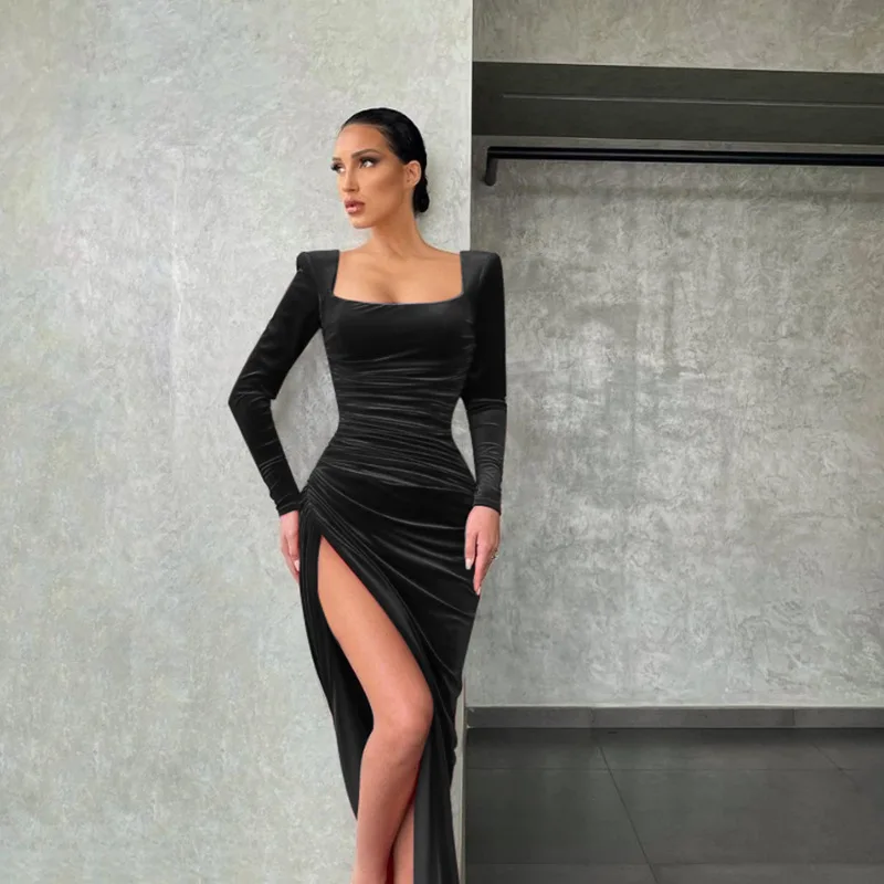 Sexy Red Velvet Elegant Midi Party Dress - Image 4