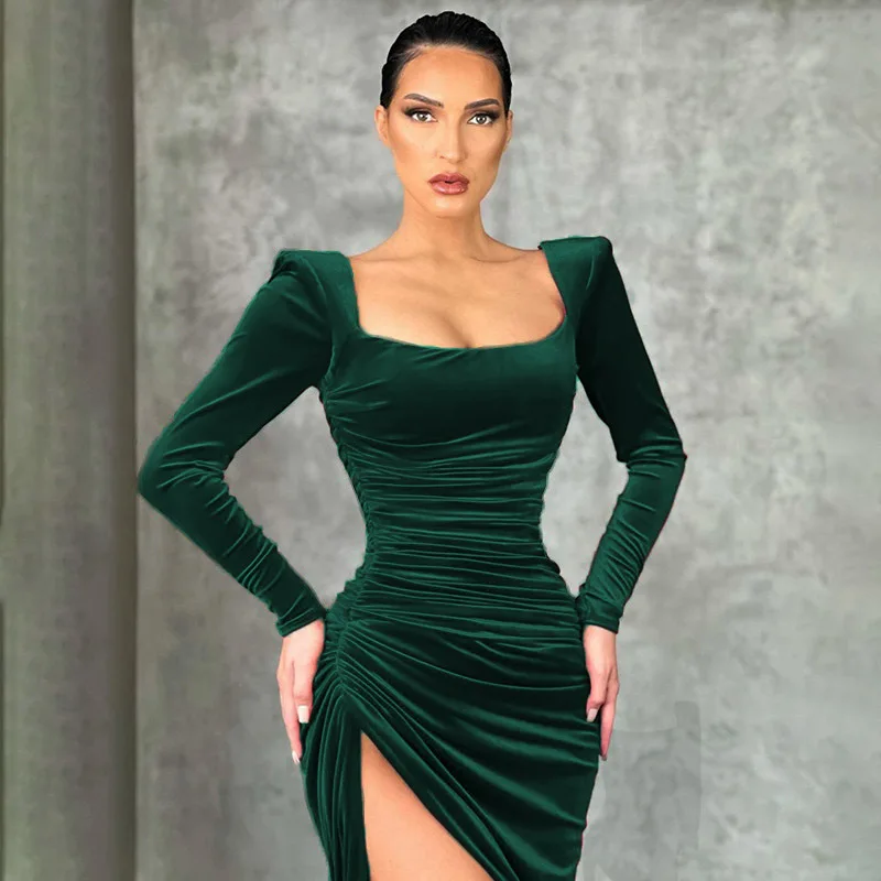 Sexy Red Velvet Elegant Midi Party Dress - Image 5