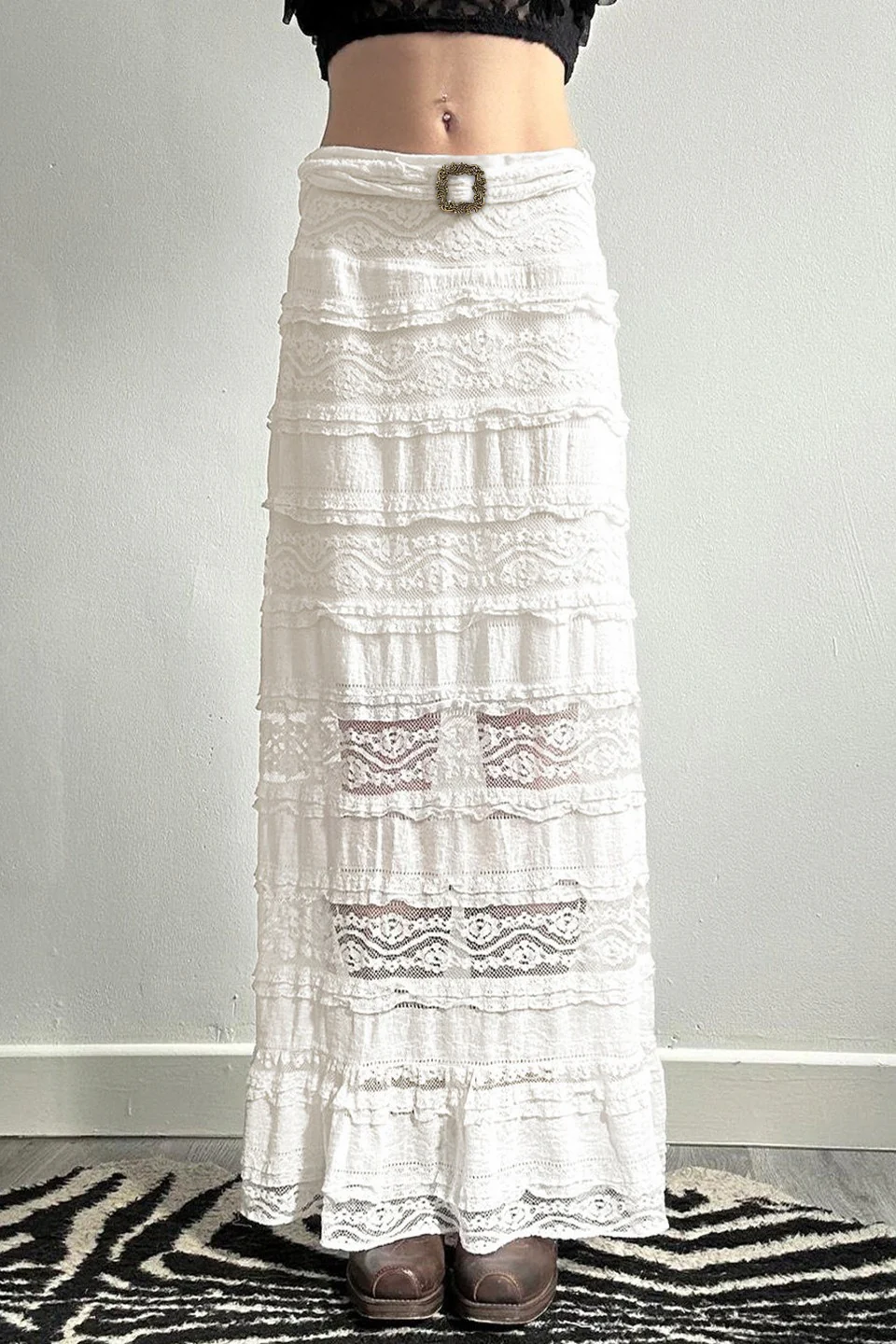 Sexy Sheer Lace Low-Waist Maxi Skirt - Image 2